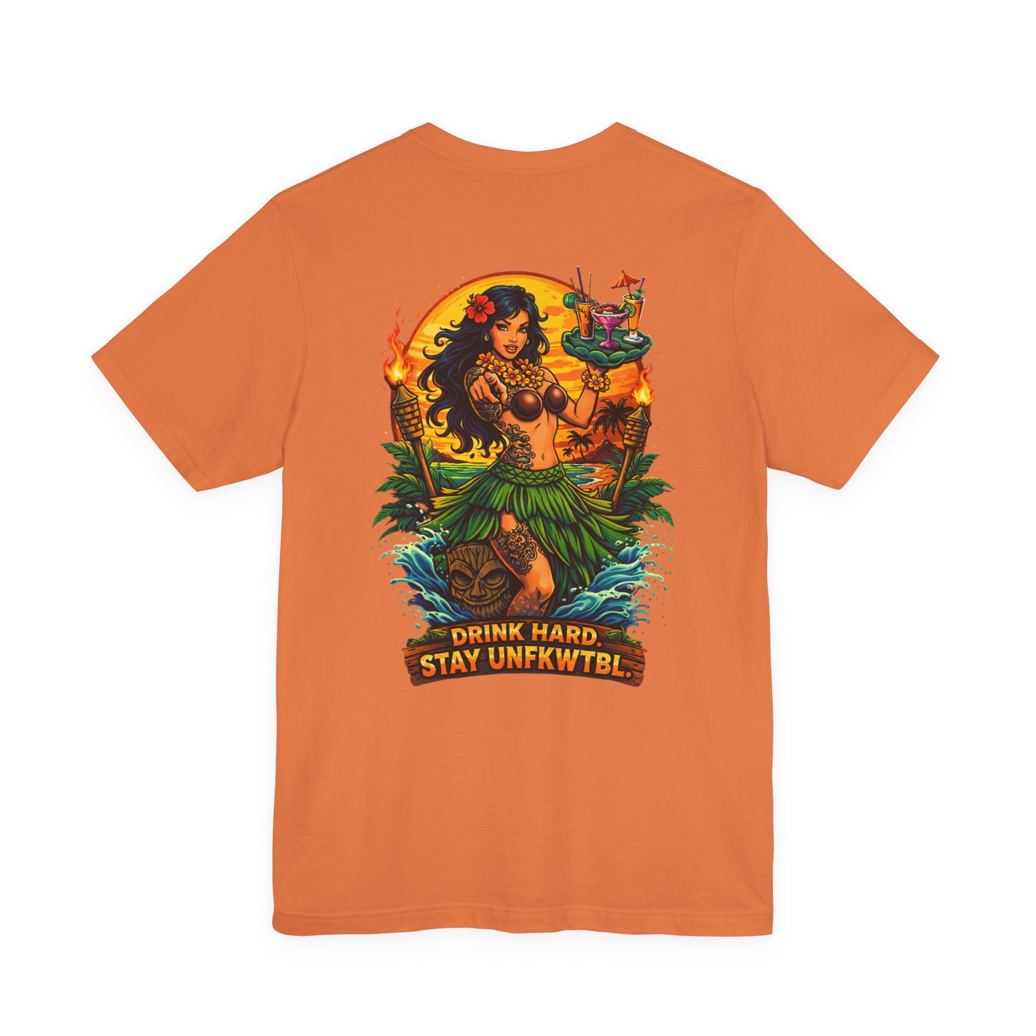 Hawaiian Hula Mermaid T‑Shirt — "Drink Hard Stay Unfwktbl" Tropical Bar Tee
