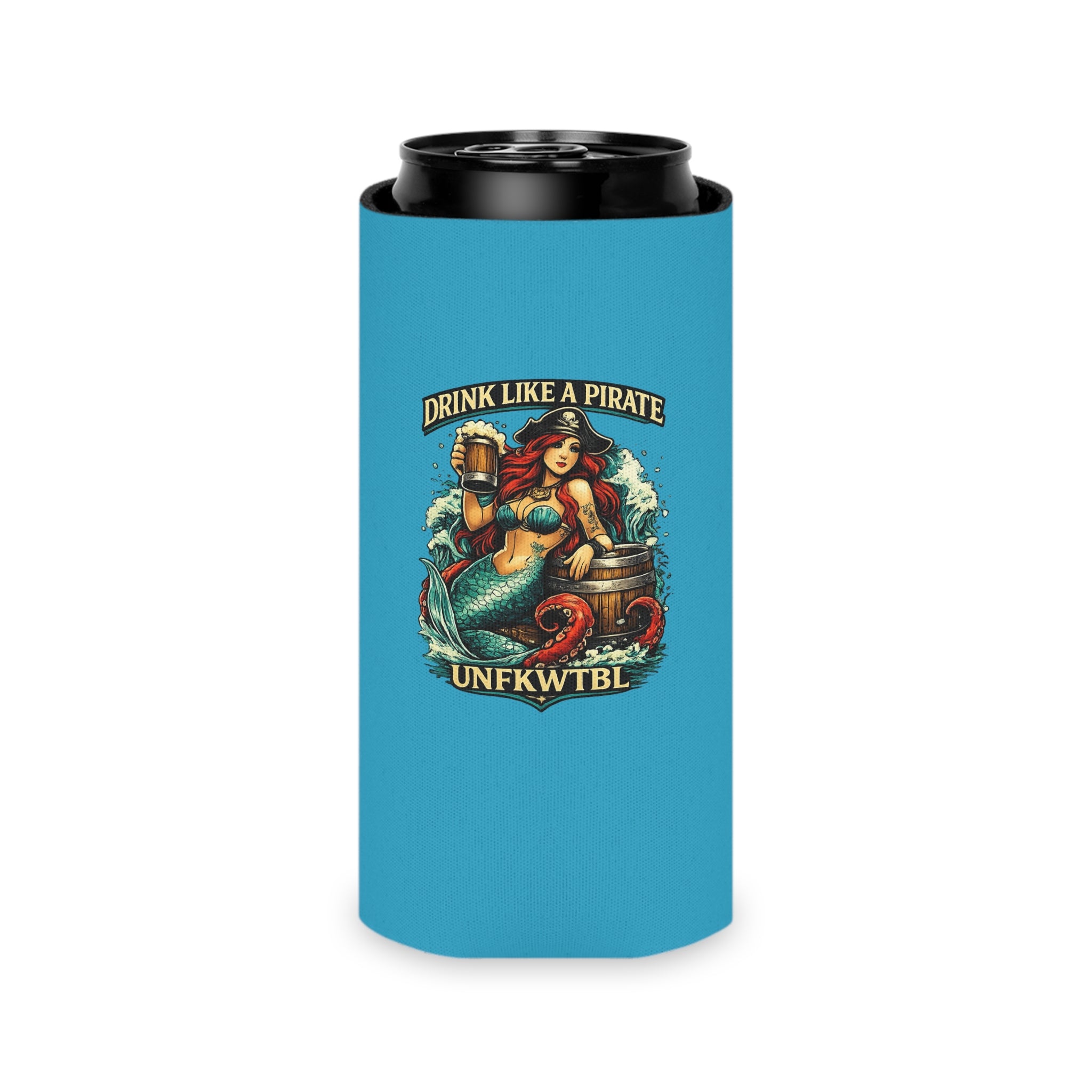 Can Cooler — "Drink Like a Pirate / Stay Cold" Mermaid & Skull Beer Koozie