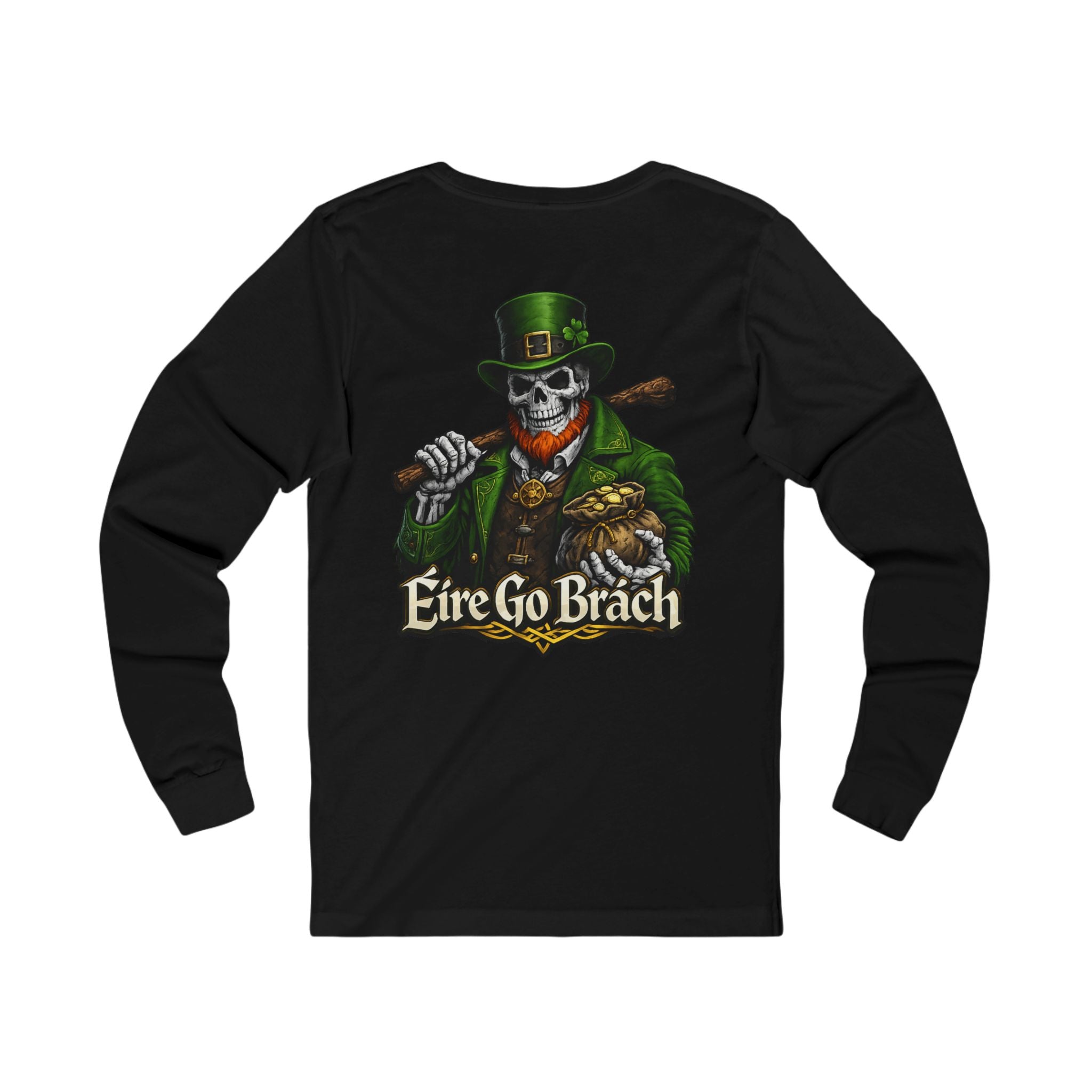 Irish Skull Leprechaun Long Sleeve Tee — “Éire Go Brách” St. Patrick’s Shirt