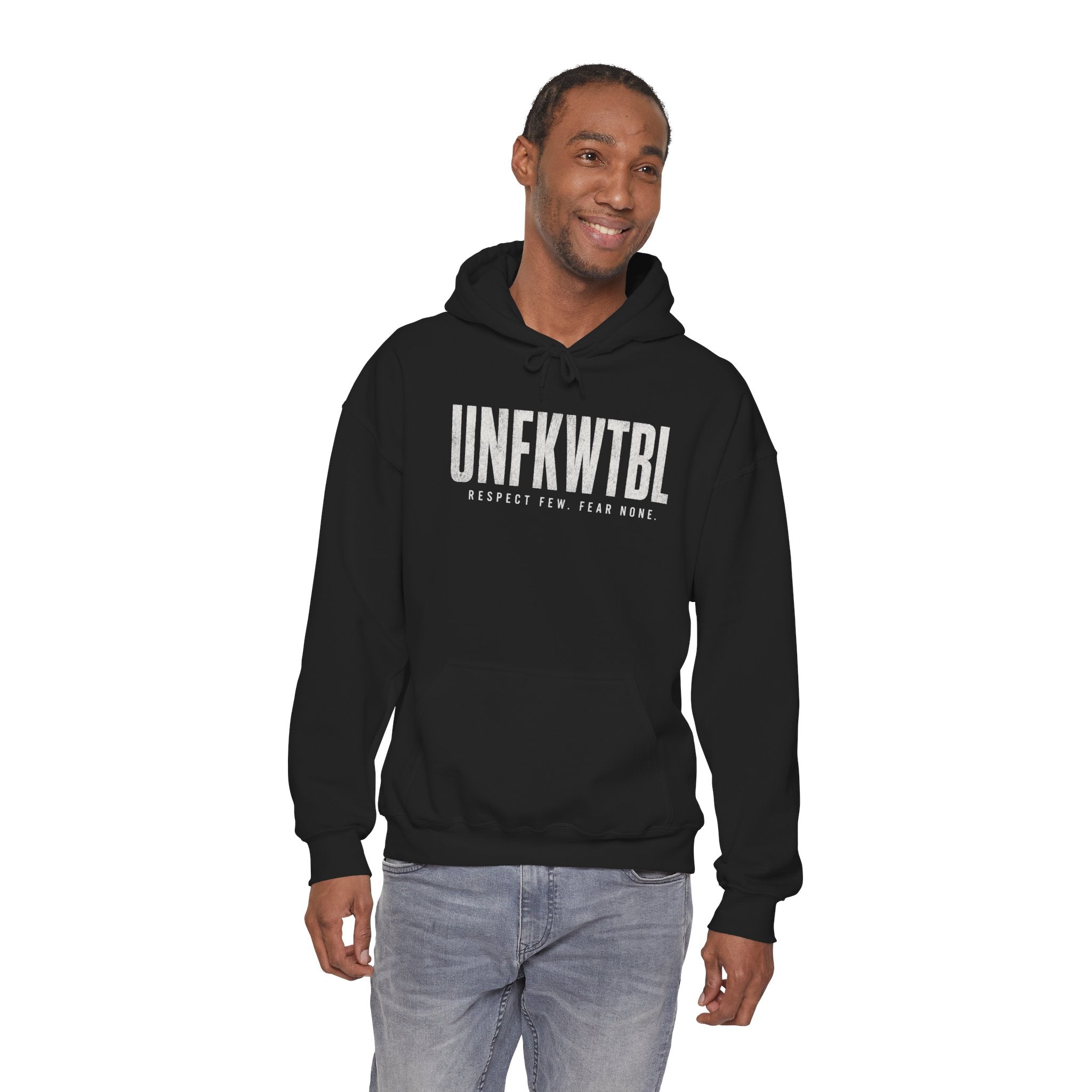 UNFKWTBL Hoodie — Distressed Patriotic Flag Sweatshirt (Respect Few Fear None)