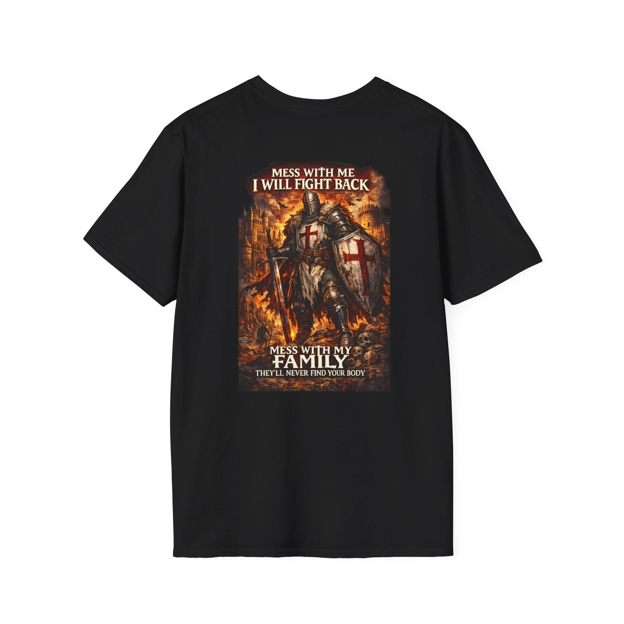 Medieval Knight Crest T‑Shirt — 'UNFKWTBL' Vintage Crusader Emblem