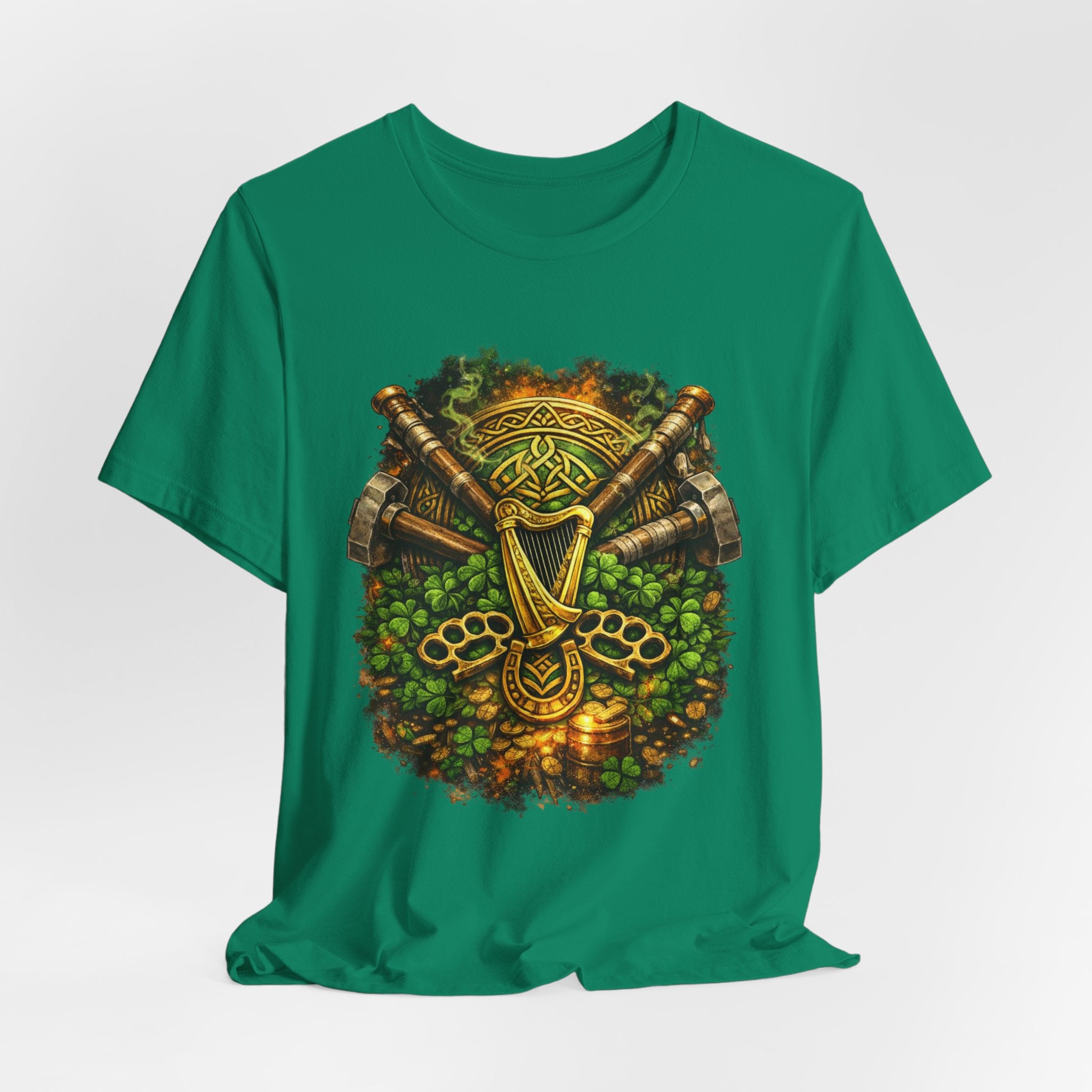 Celtic Harp & Axes T-Shirt — Irish Viking Shamrock Design