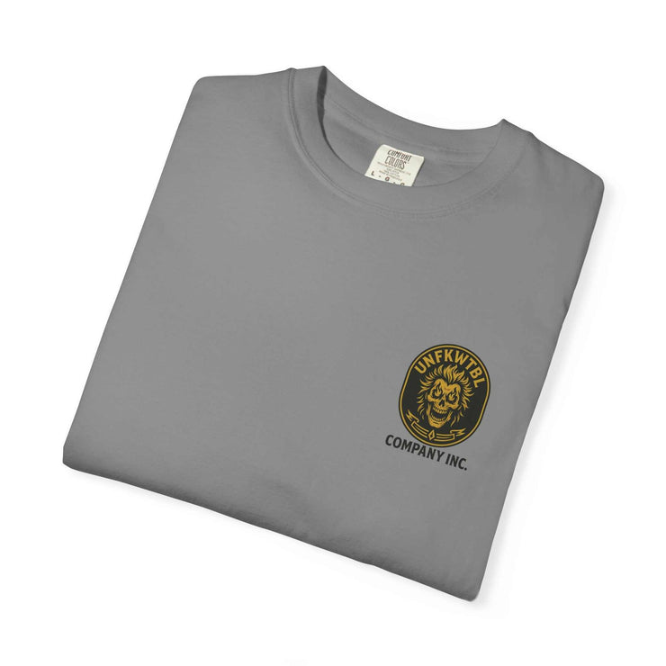 Folded gray Hades Pool Hall unisex garment-dyed cotton T-shirt with small printed logo on front