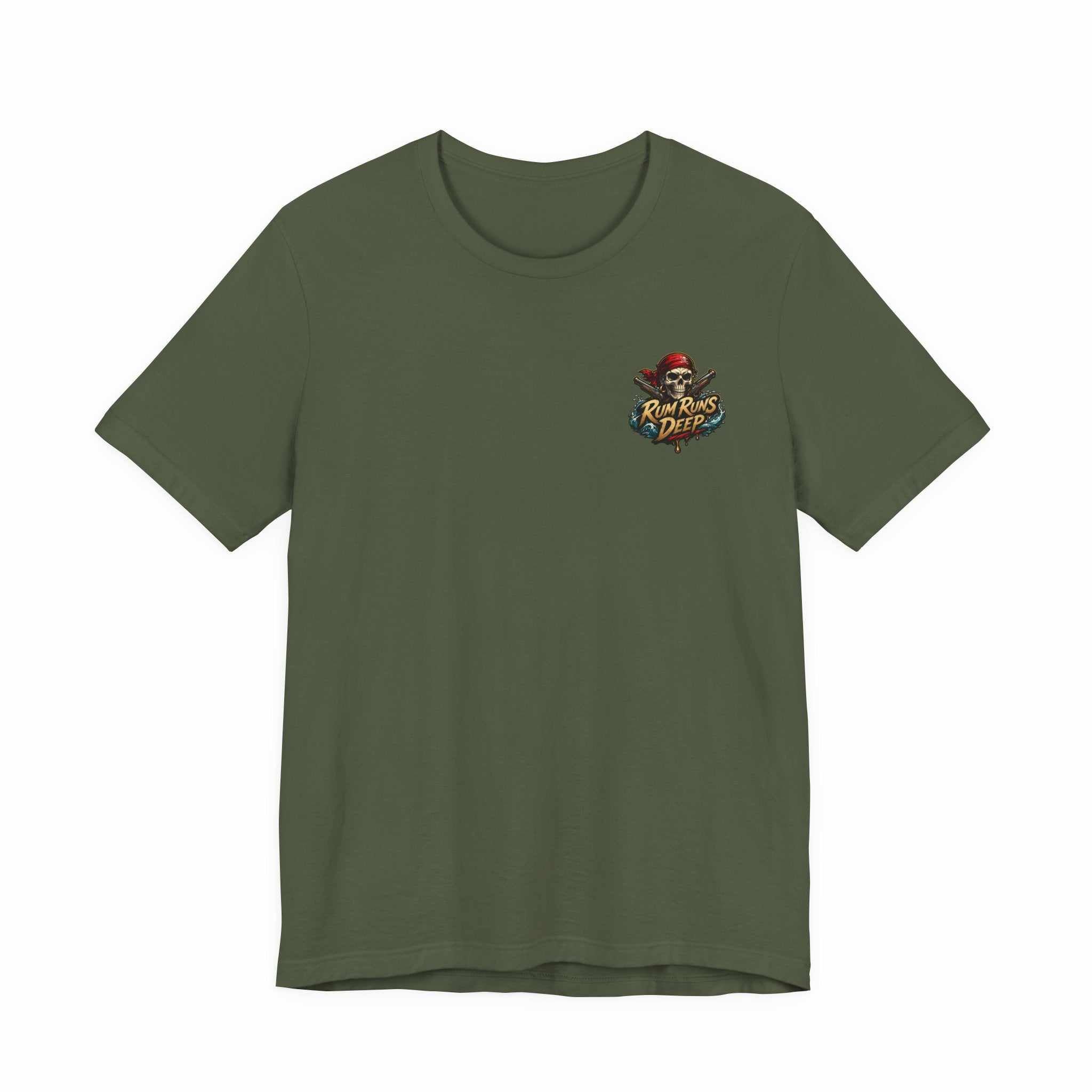 Rum Runs Deep pirate graphic tee for ocean lovers and beach holidays