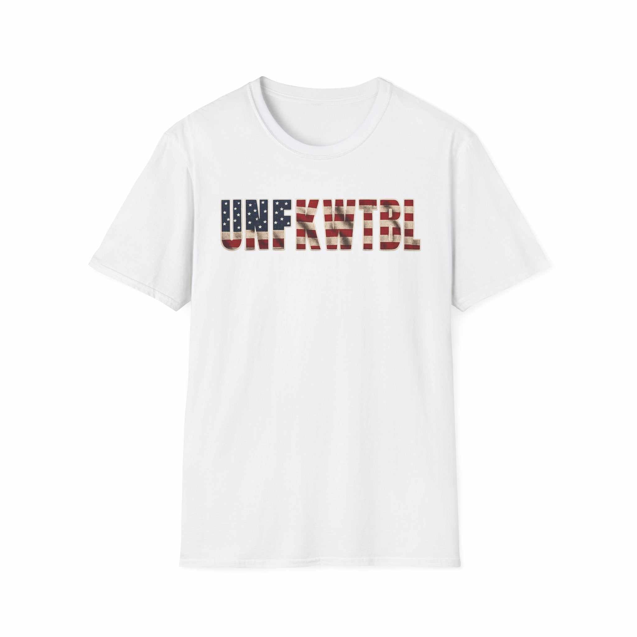 Unfkwtbl Graphic Tee with weathered American flag lettering on soft natural cotton t-shirt