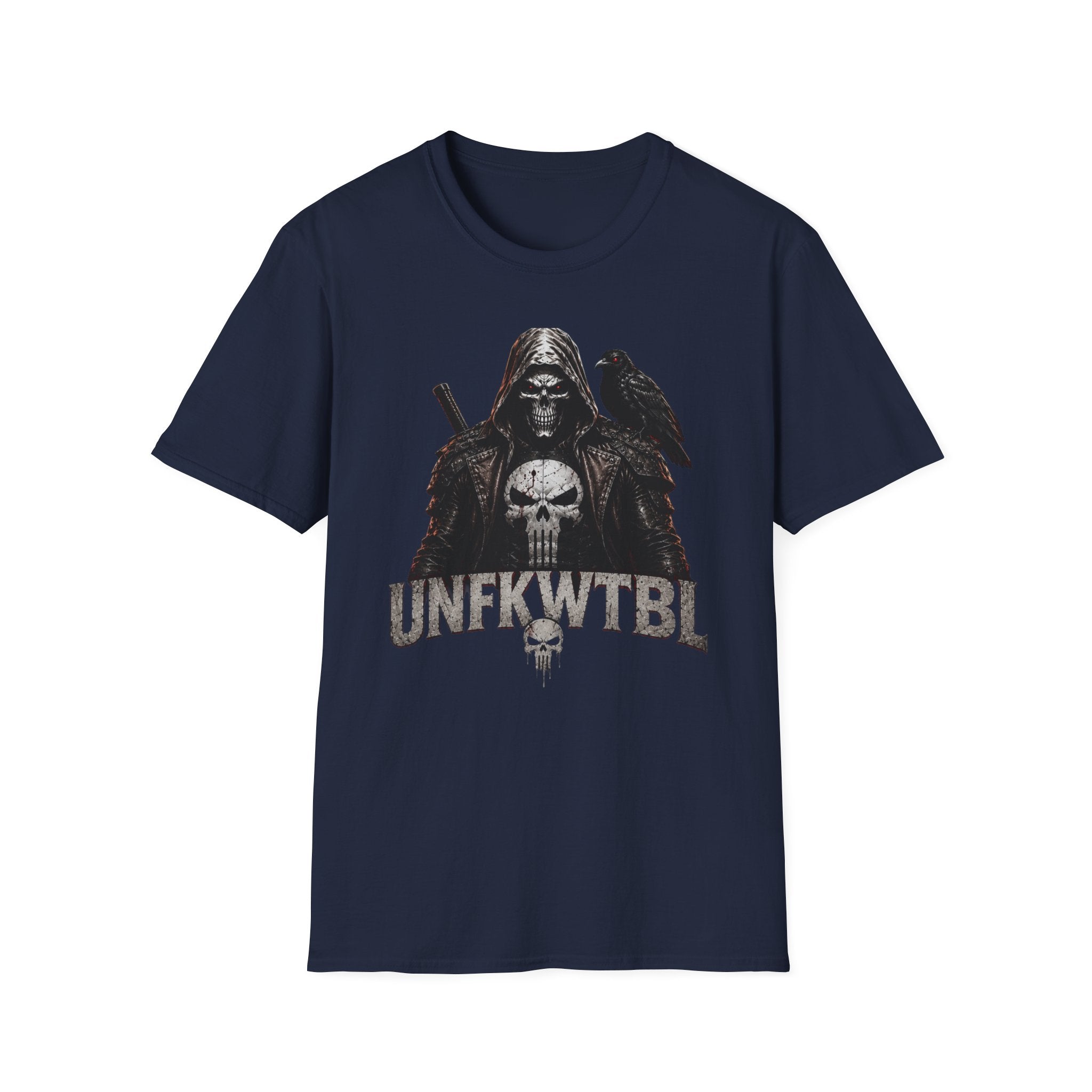 Grim Reaper Skull Tee — Dark Raven Gothic Graphic T-Shirt (UNFKWTBL Text)