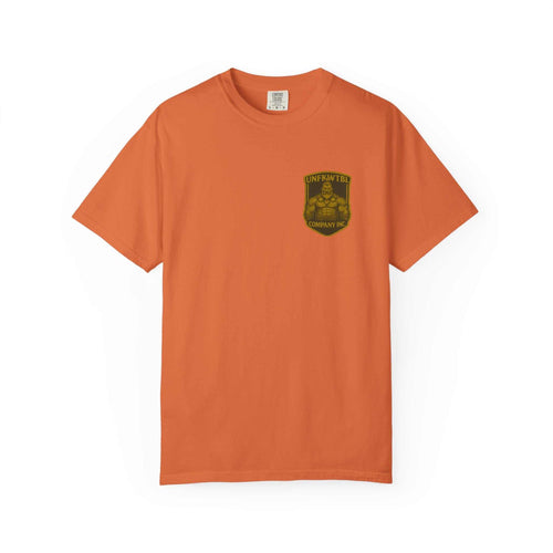Orange unisex Creeper's Crawl T-shirt with vintage-inspired graphic and garment-dyed soft cotton fabric