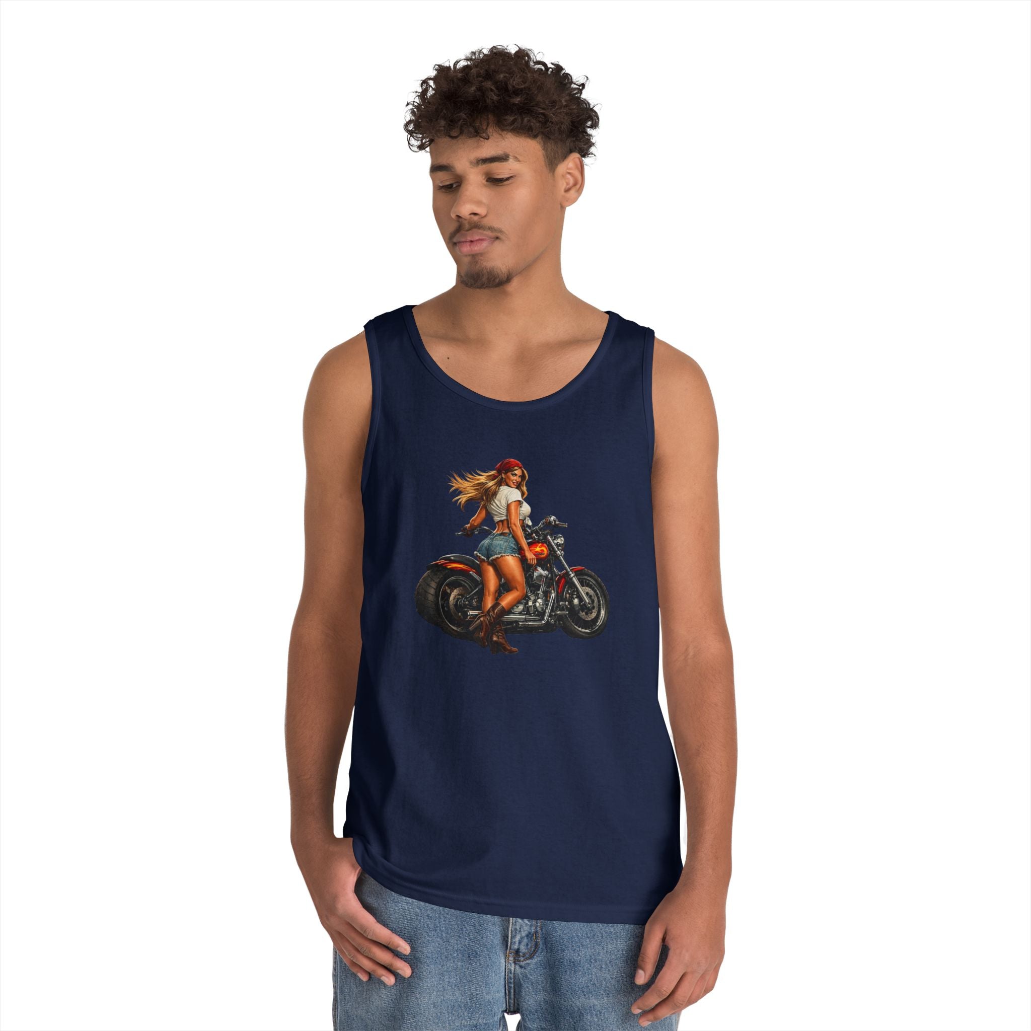 Biker Girl Motorcycle Tank Top — Vintage Pinup Rider Tee