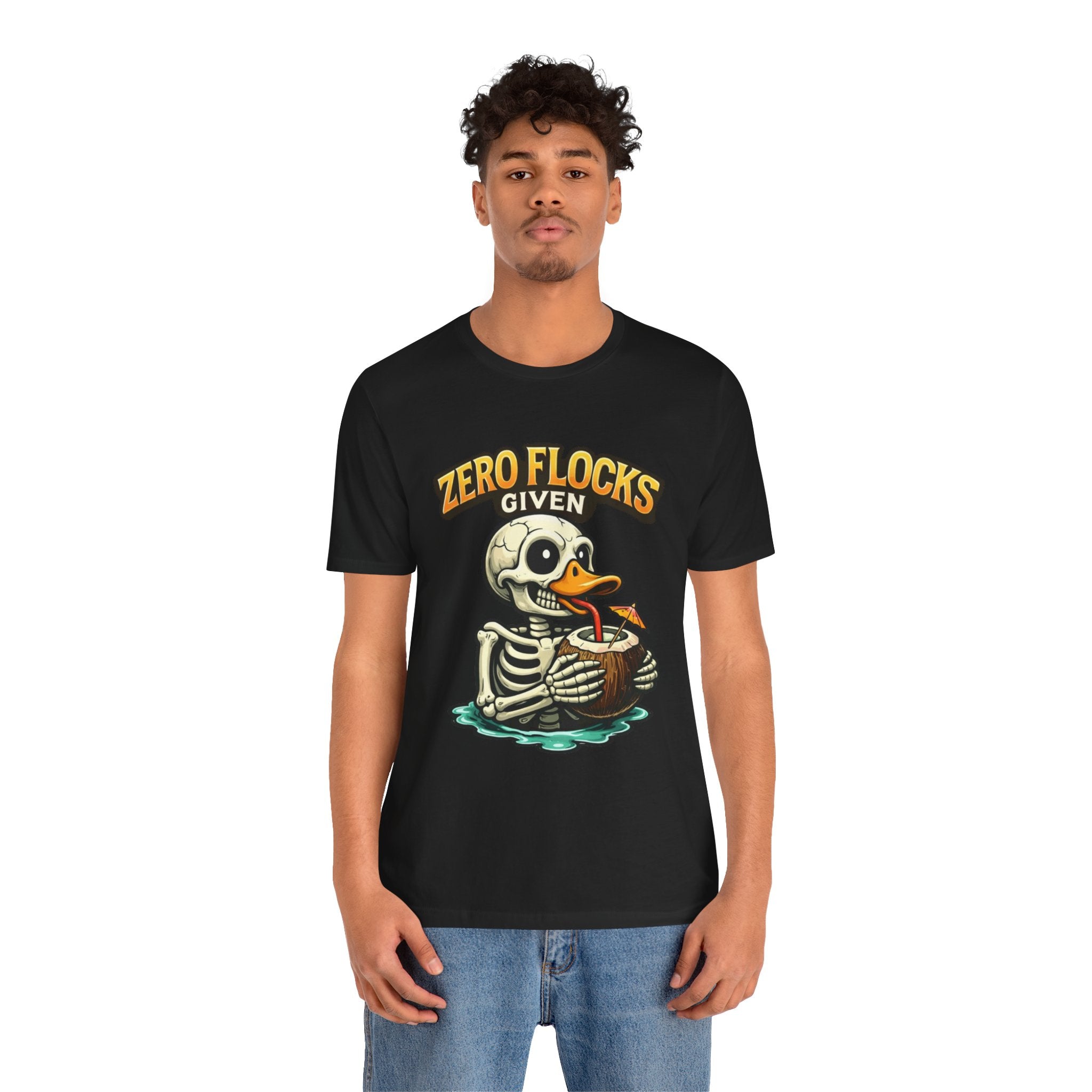 T‑Shirt — "Zero Flocks Given" Skeleton Duck Graphic Tee