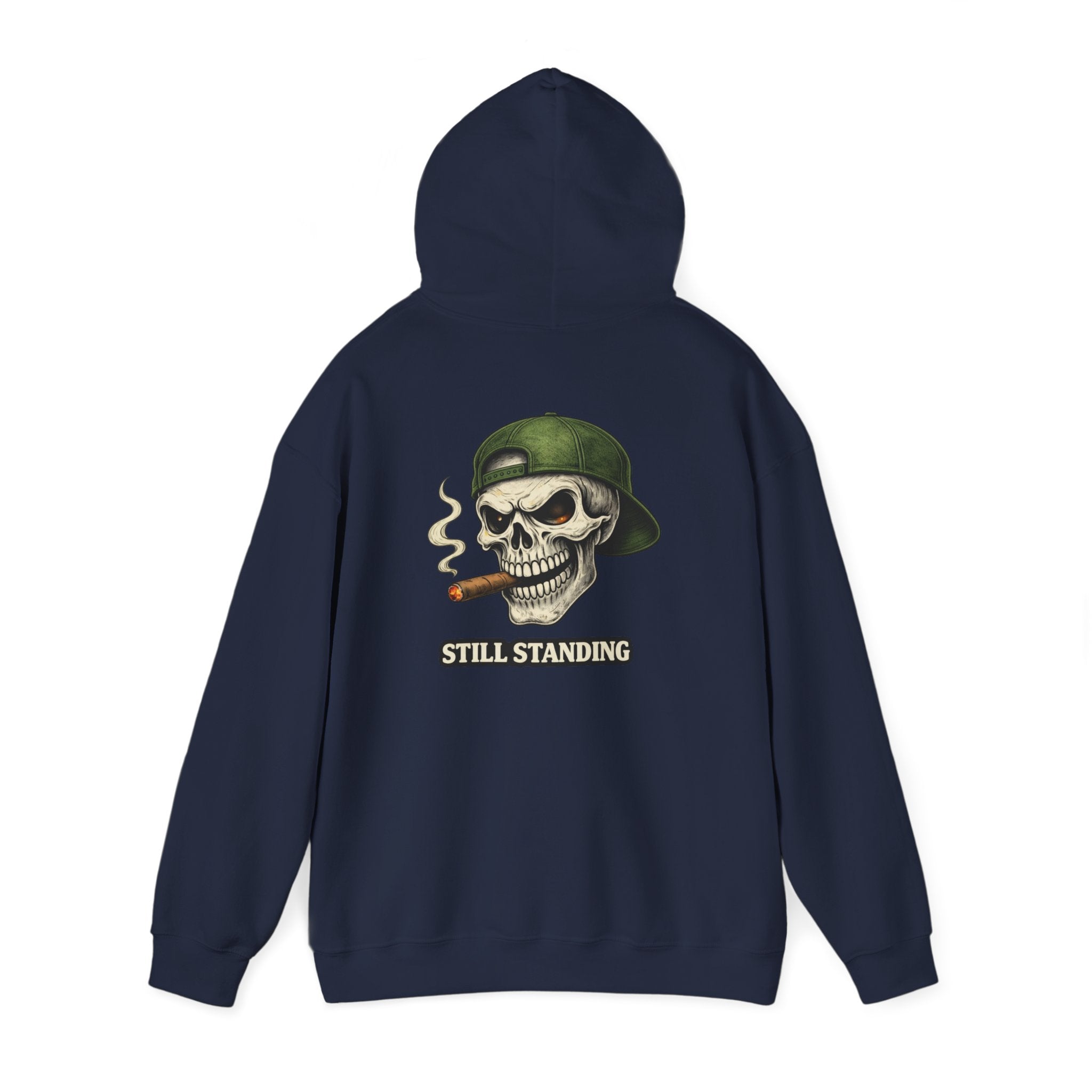 Still Standing Skull Hoodie — Vintage Military Skeleton Smoking Cigar Sweatshirt
