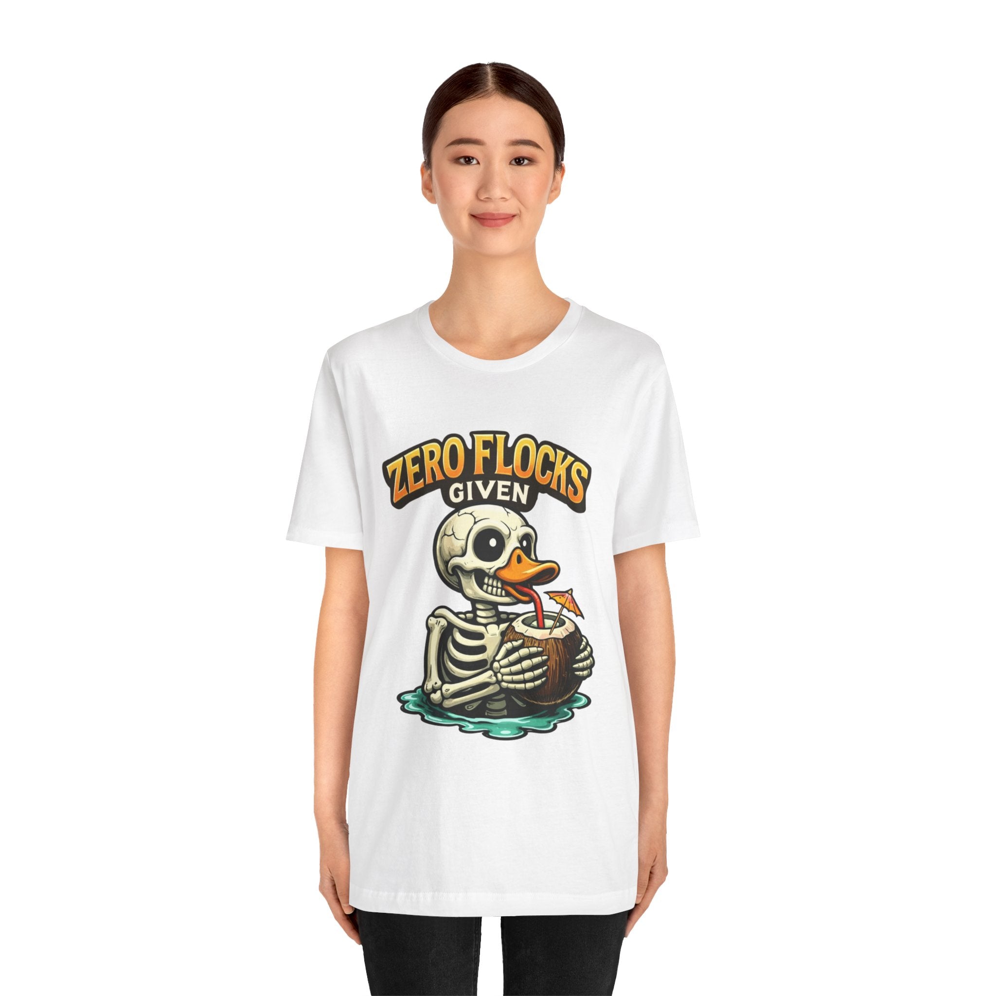 T‑Shirt — "Zero Flocks Given" Skeleton Duck Graphic Tee