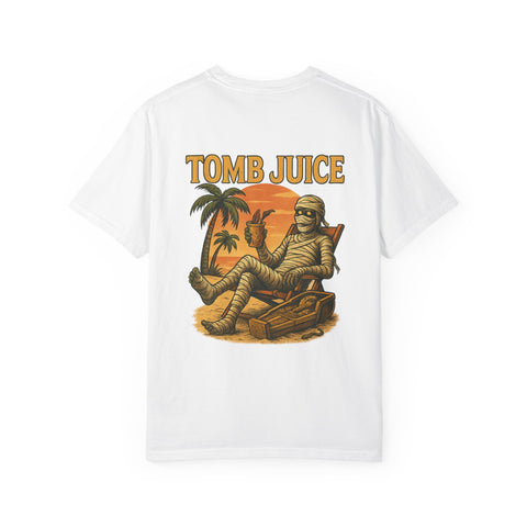 Mummy TOMB JUICE Themed Unisex T-shirt, Vintage Graphic Tee for Halloween, Fun Casual Wear, Perfect for Costume Parties, Gift for Horror Fans