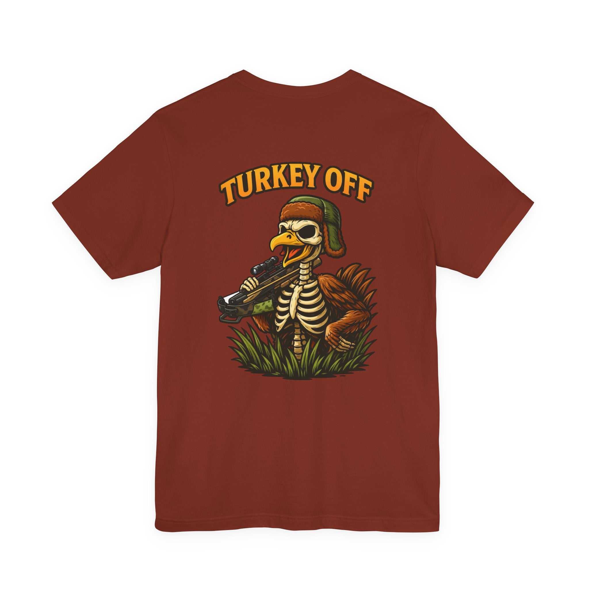 Turkey Off Graphic Tee with funny skeleton turkey design for Thanksgiving hunting and fall style
