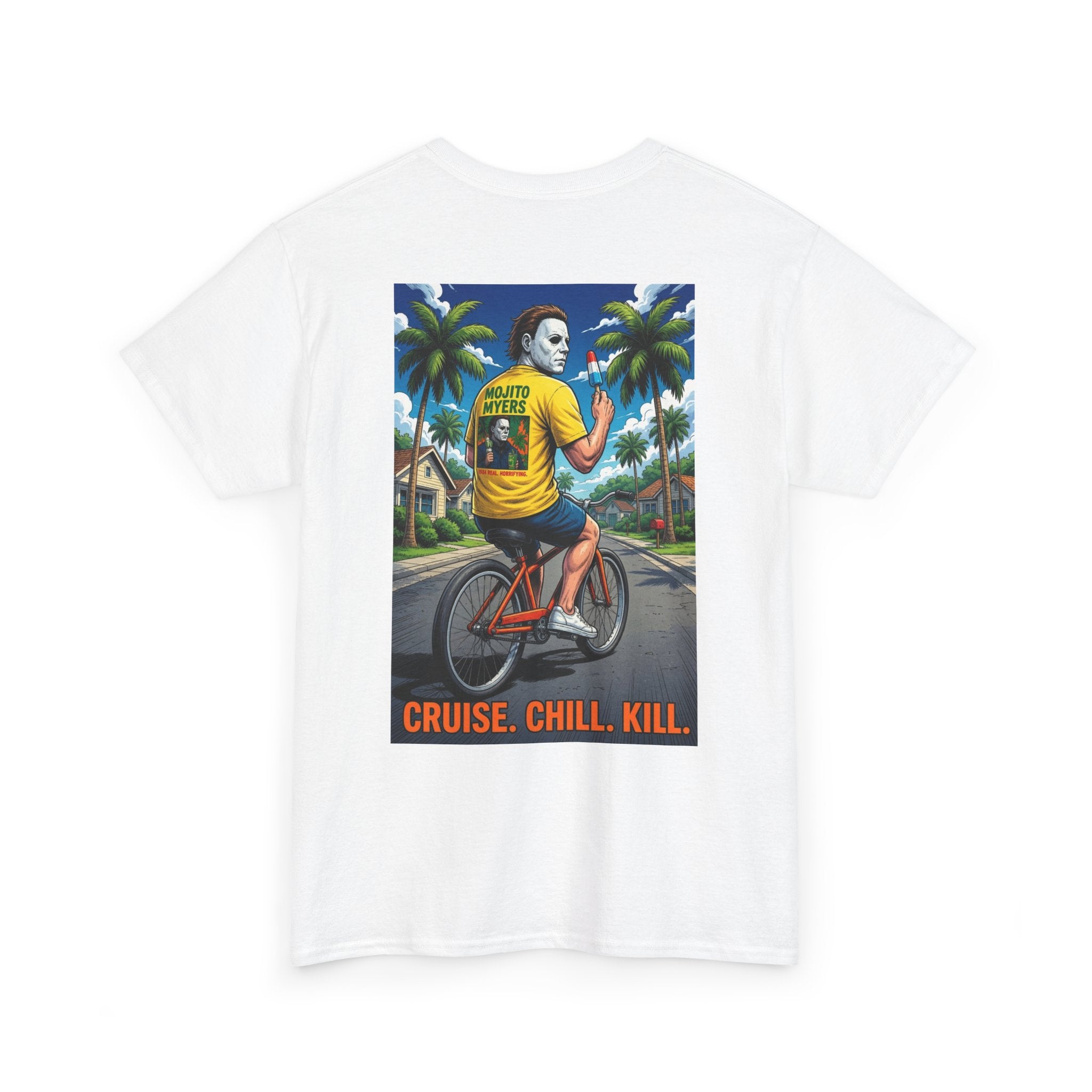 Cruise. Chill. Kill. Graphic Tee — Retro Palm Beach Michael Myers Horror T‑Shirt