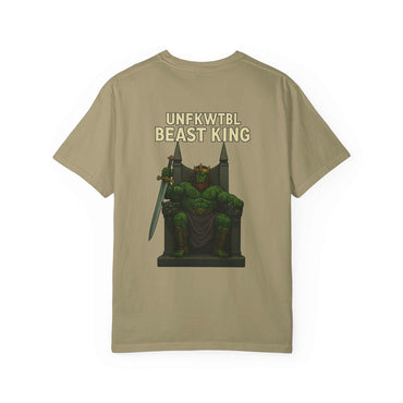 Unisex garment-dyed t-shirt with Beast King vintage graphic design in beige for casual wear and gamer gift