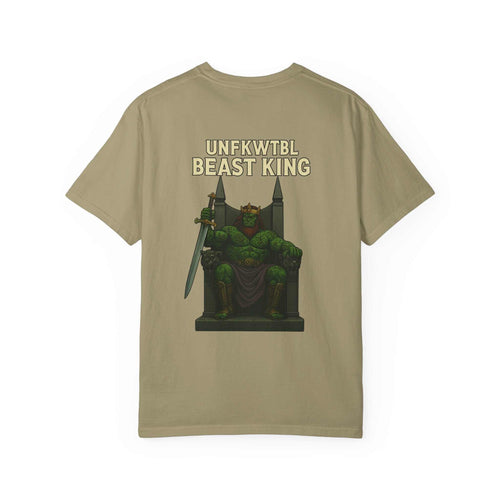 Unisex garment-dyed t-shirt with Beast King vintage graphic design in beige for casual wear and gamer gift