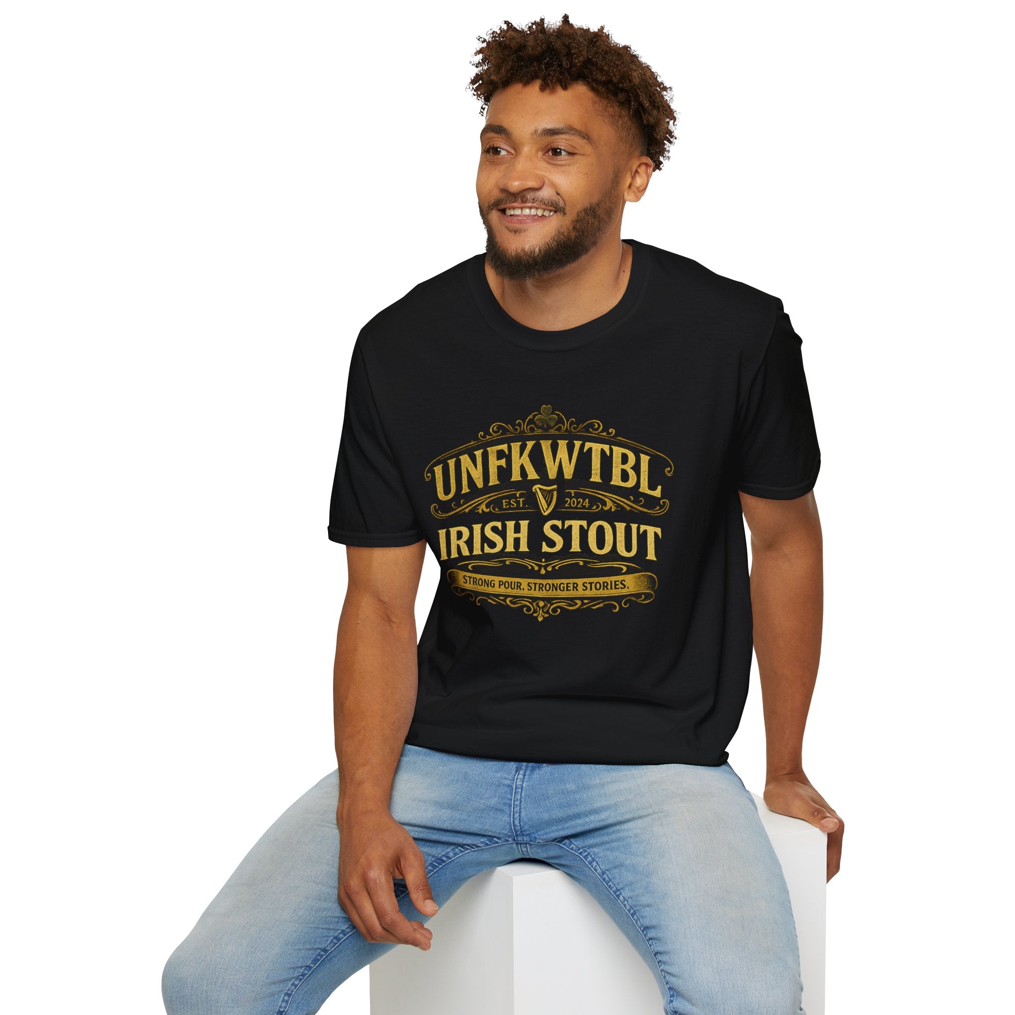 Irish Stout Beer T-Shirt — 'UNFKWTBI' Vintage Pub Logo