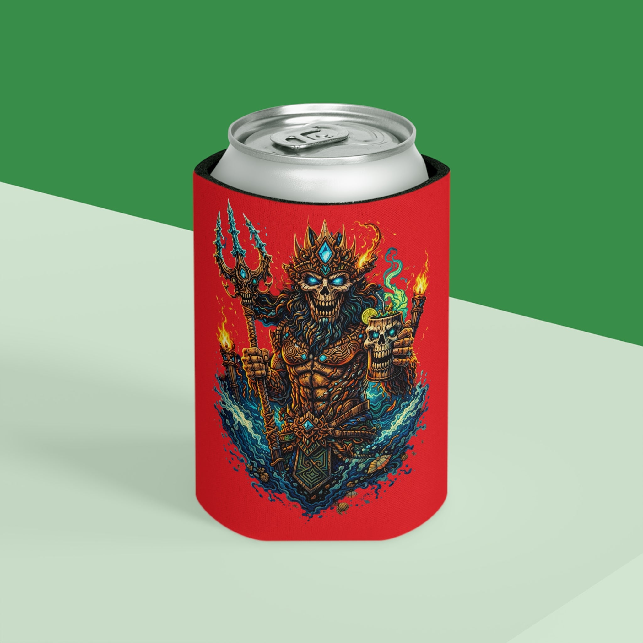 Stay Cold Can Cooler — Skull Hand & Trident Island Beer Koozie