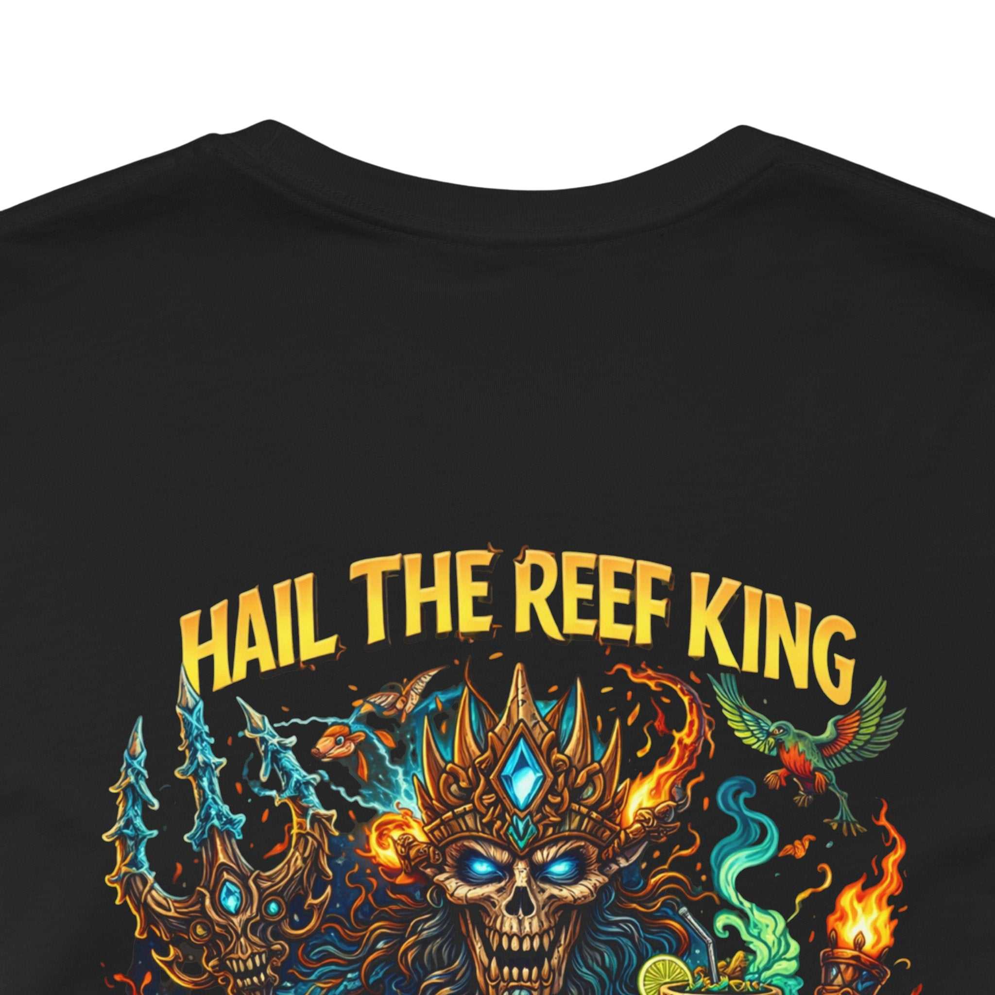 Hail the Reef King T-shirt with coral reef and sea king trident graphic on soft cotton tee