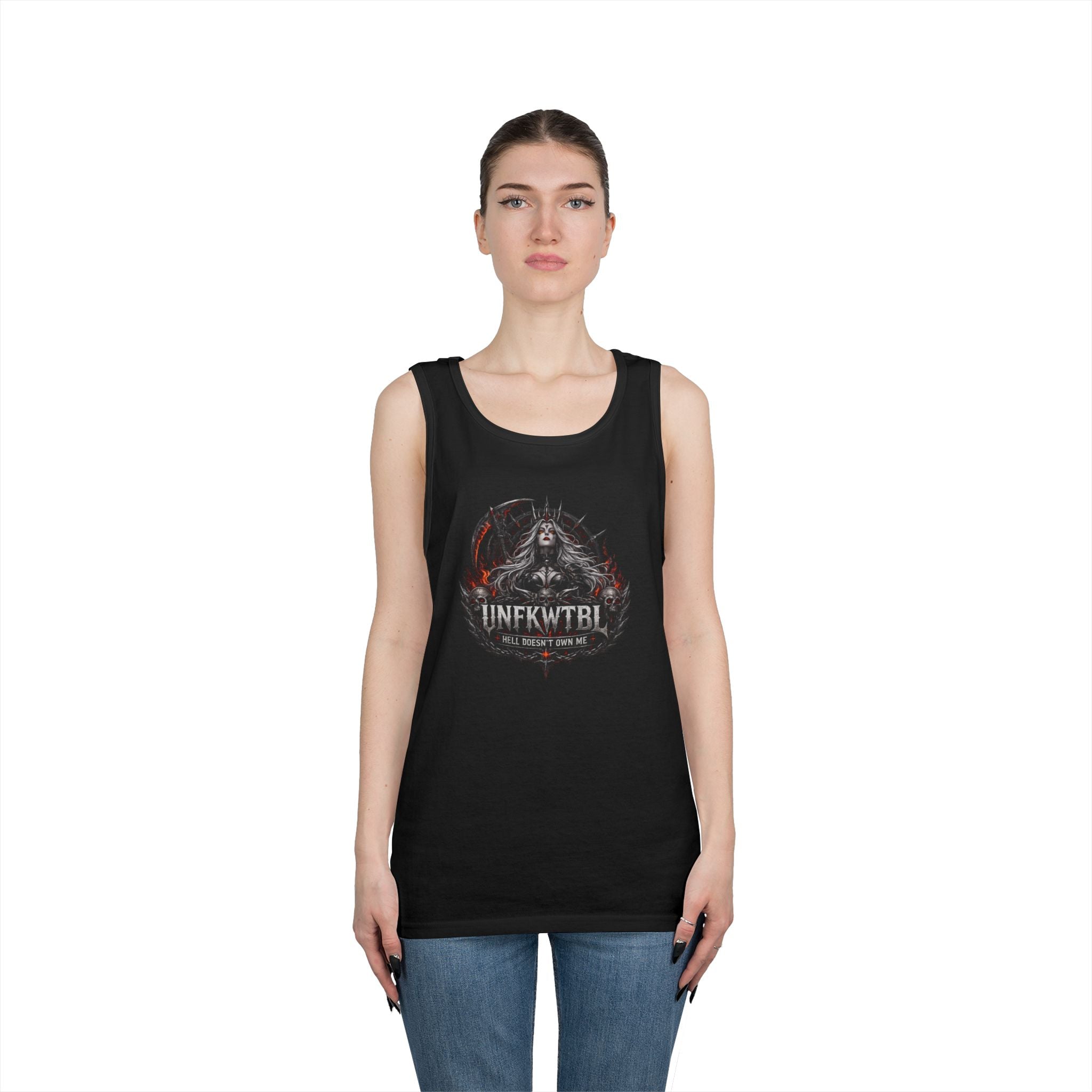 Gothic Skull Emblem Tank Top — 'UNFKWTBL' Dark Metal Graphic