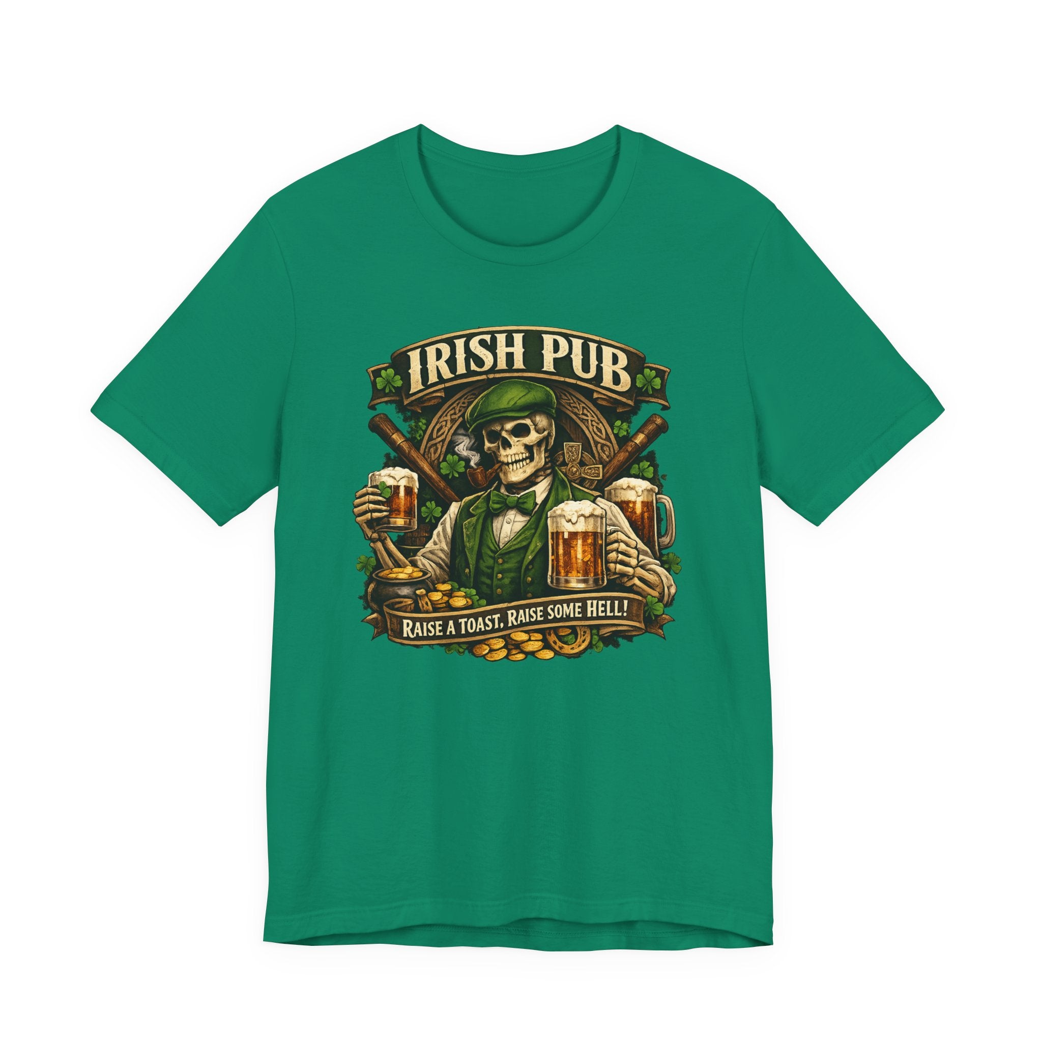 Irish Pub Skull T‑Shirt — "Raise a Toast, Raise Some Hell" St. Patrick’s Day Tee