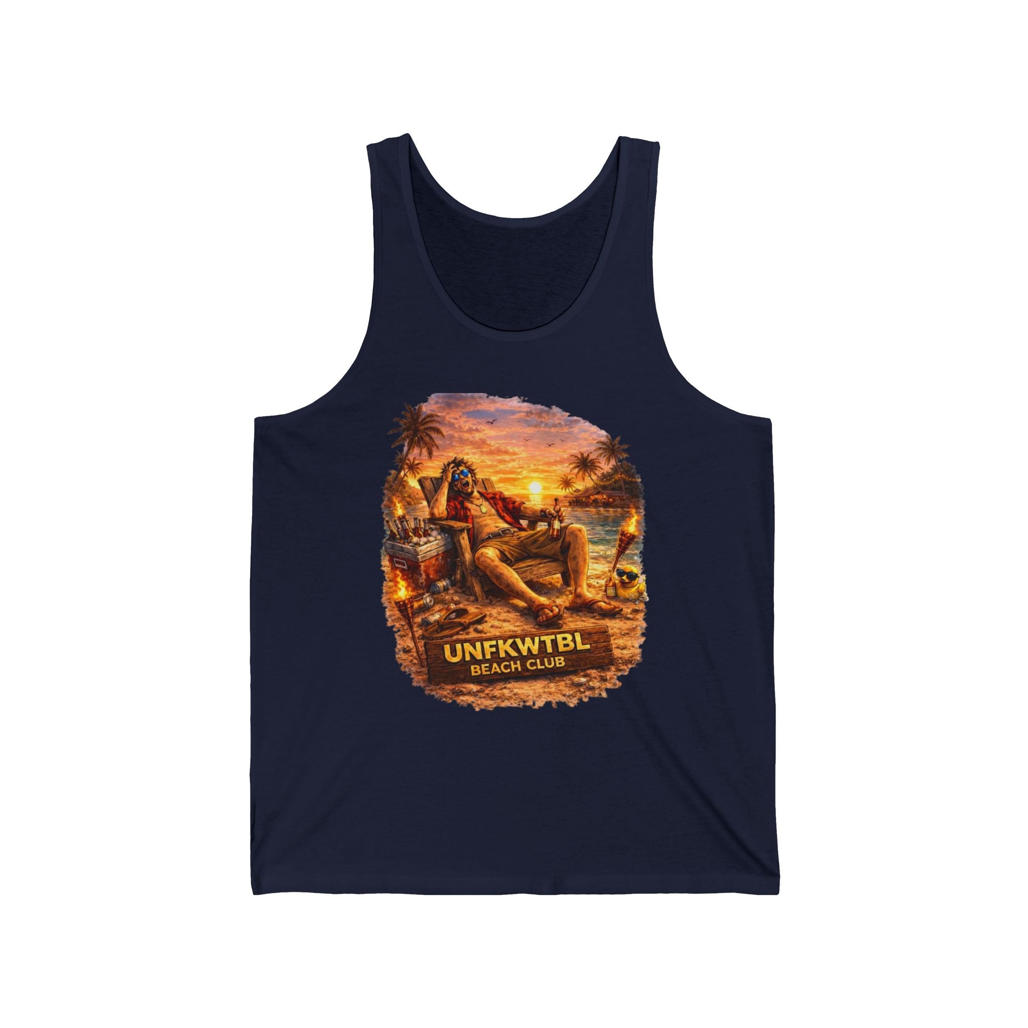 Beach Club Sunset Tank Top — 'UNFKWTBL' Retro Tropical Graphic