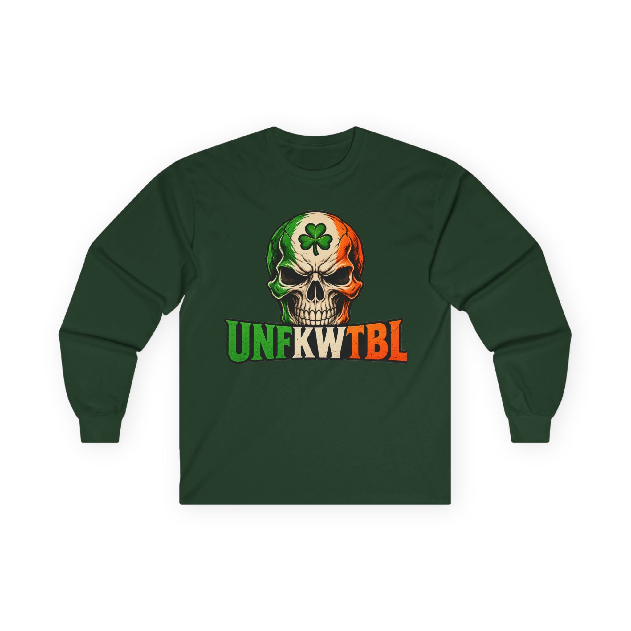 Irish Tricolor Shamrock Skull Long Sleeve Tee