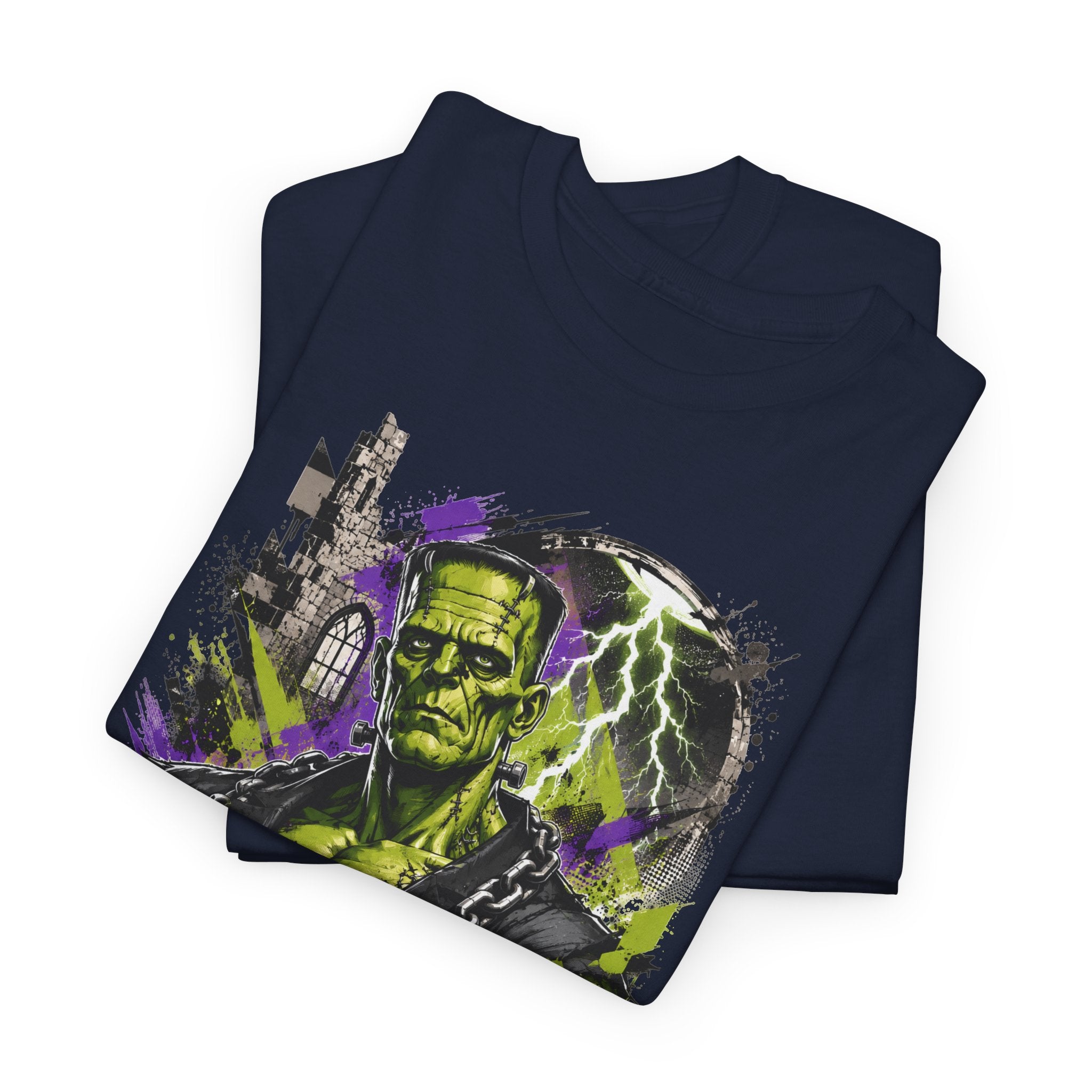 Frankenstein Monster Abstract Tee — "UNFKW TBL" Neon Horror Graphic Shirt