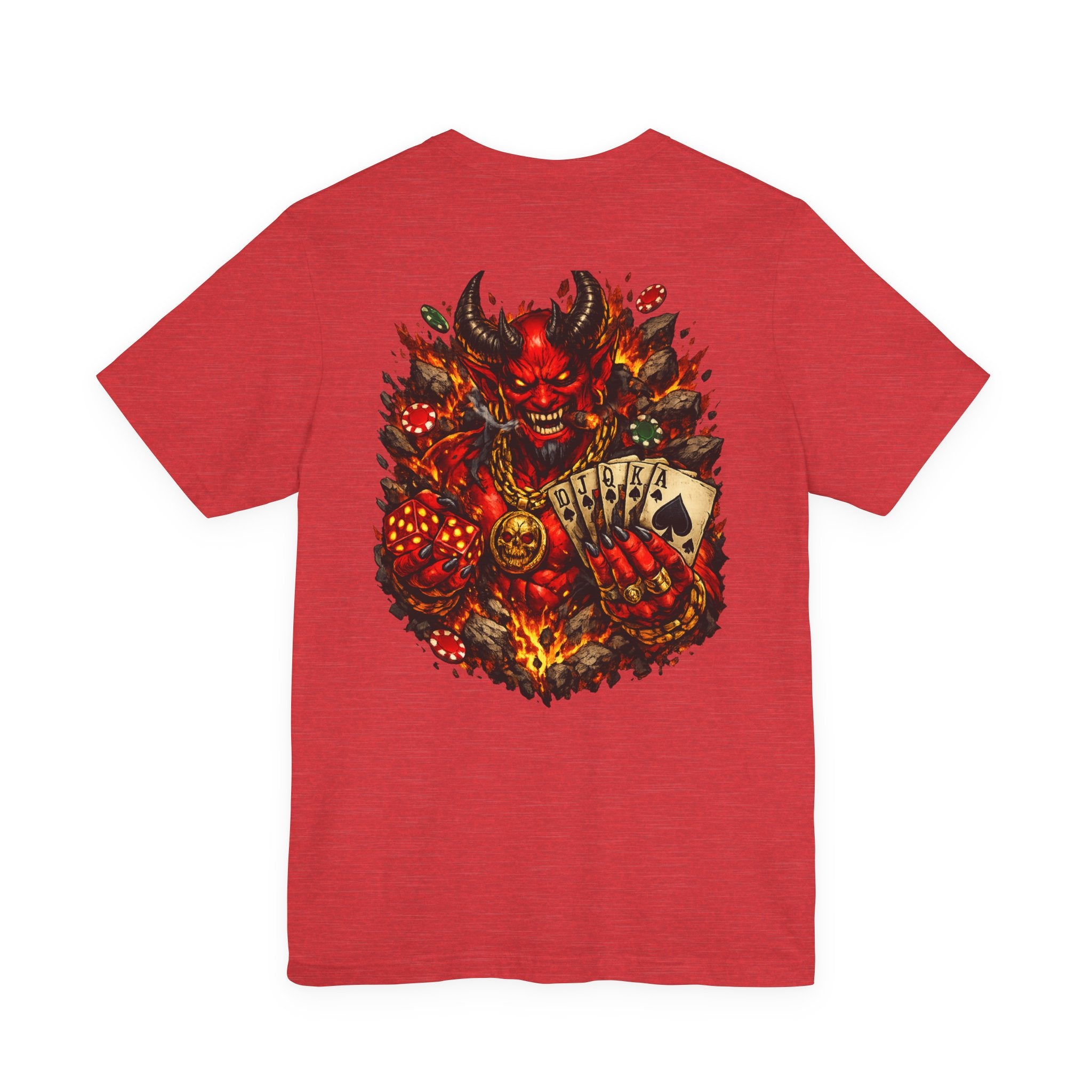 Devil Poker Tee — Fiery Demon Back Graphic T-Shirt