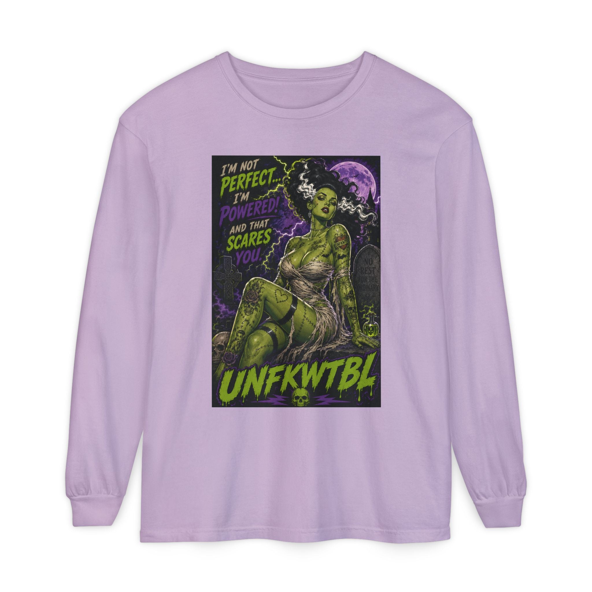 Monster Pin-Up Long Sleeve Tee — “I’m Not Perfect, I’m Powerful (UNFKWTBL)”