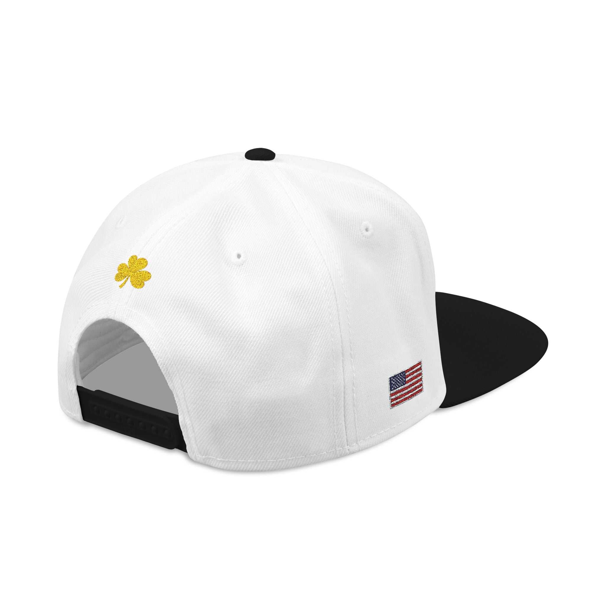 Embroidered Clover Snapback Hat — Lucky Shamrock Patch with American Flag