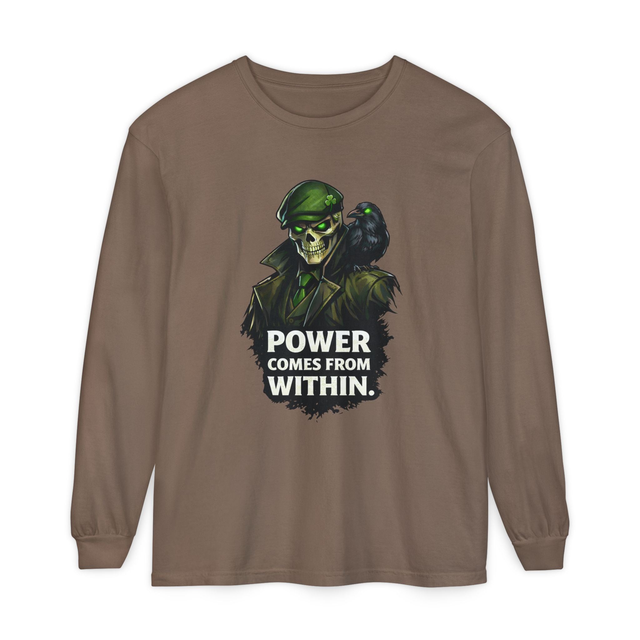 Long Sleeve T-Shirt — 'Power Comes From Within' Skull Soldier Graphic