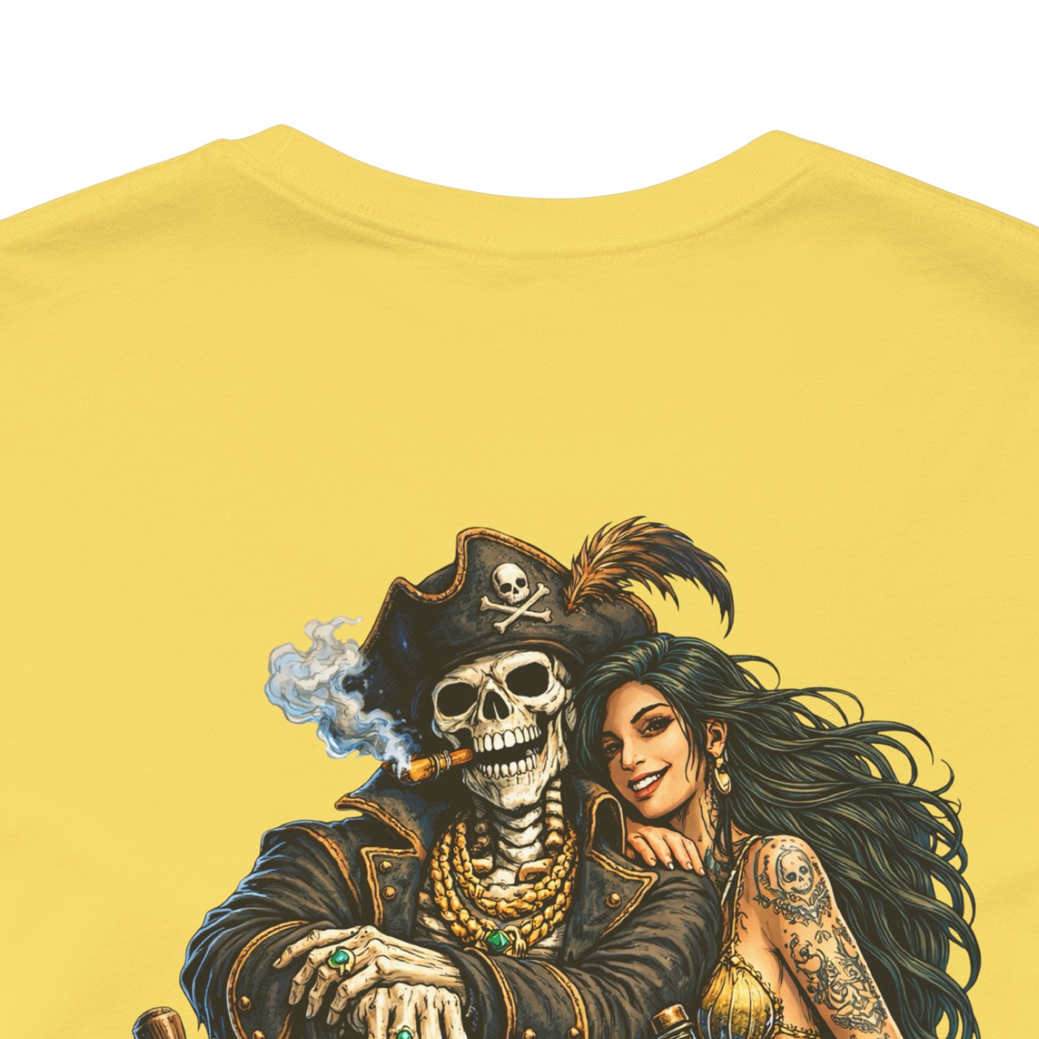Pirate Skeleton & Mermaid Graphic Tee — Nautical Skull Crew Neck Shirt