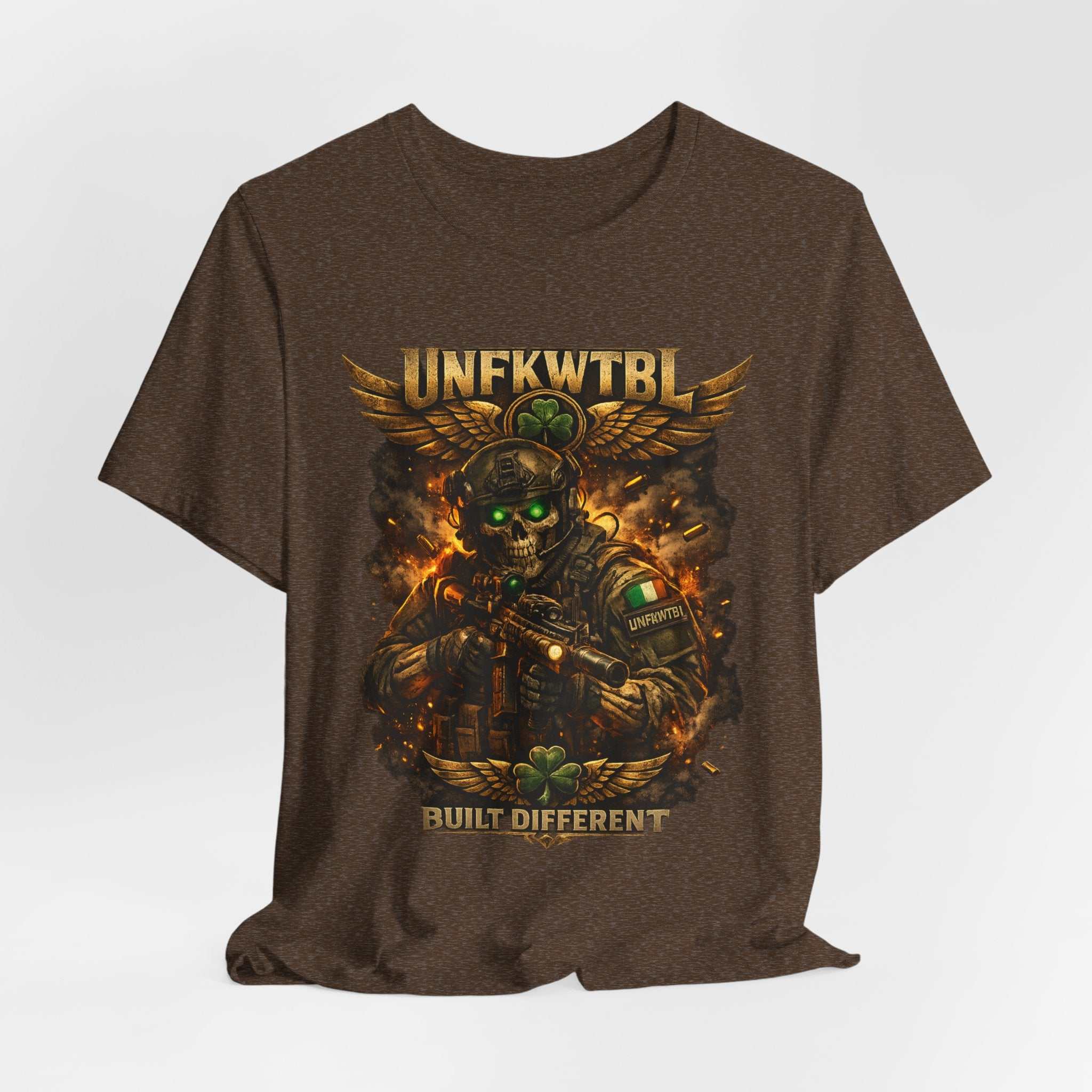 Built Different Military Skull Tee — "UNKFWTBL" Tactical Graphic T-Shirt