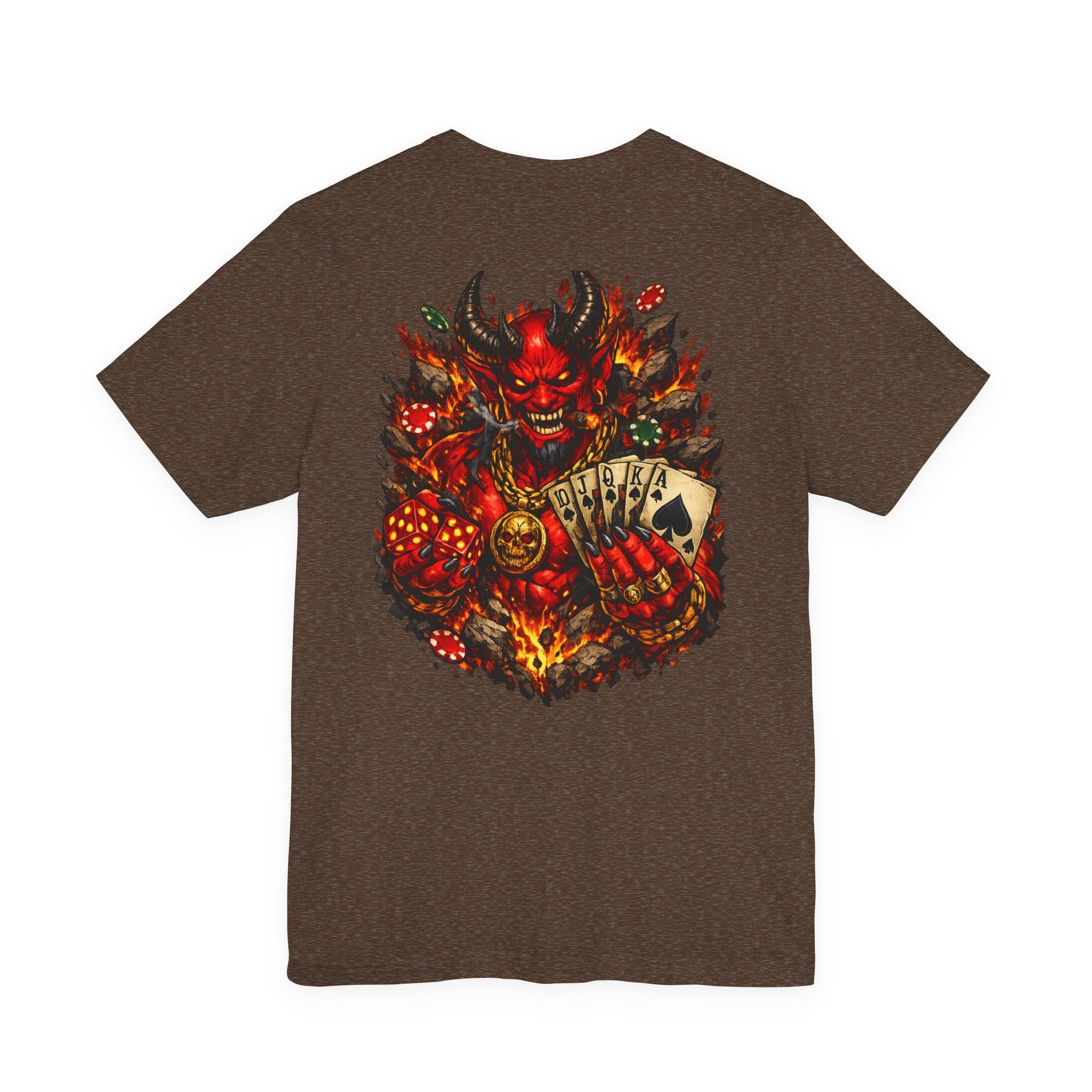 Devil Poker Tee — Fiery Demon Back Graphic T-Shirt