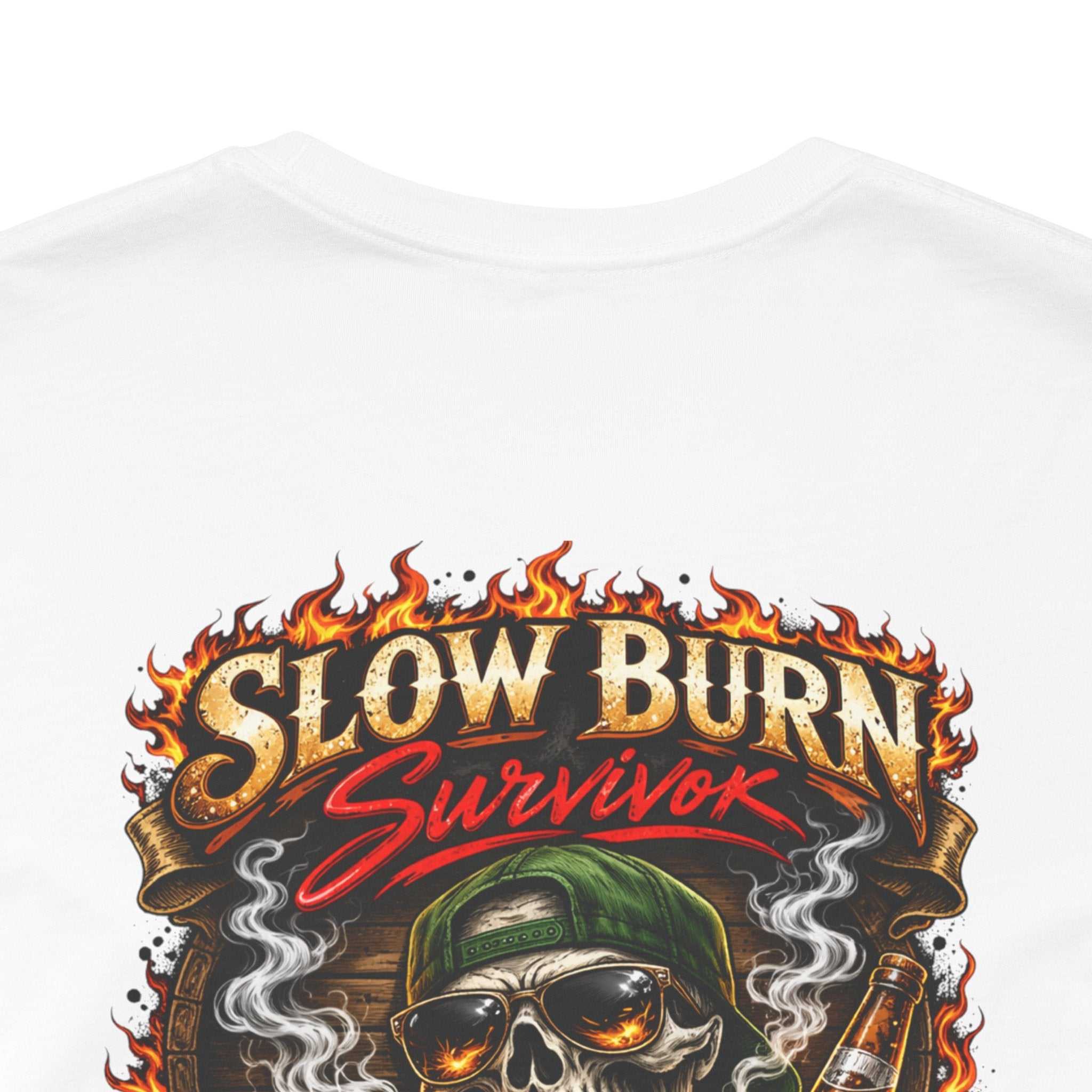 Slow Burn Survivor T-Shirt — Vintage Skull Motorcycle Flame Tee