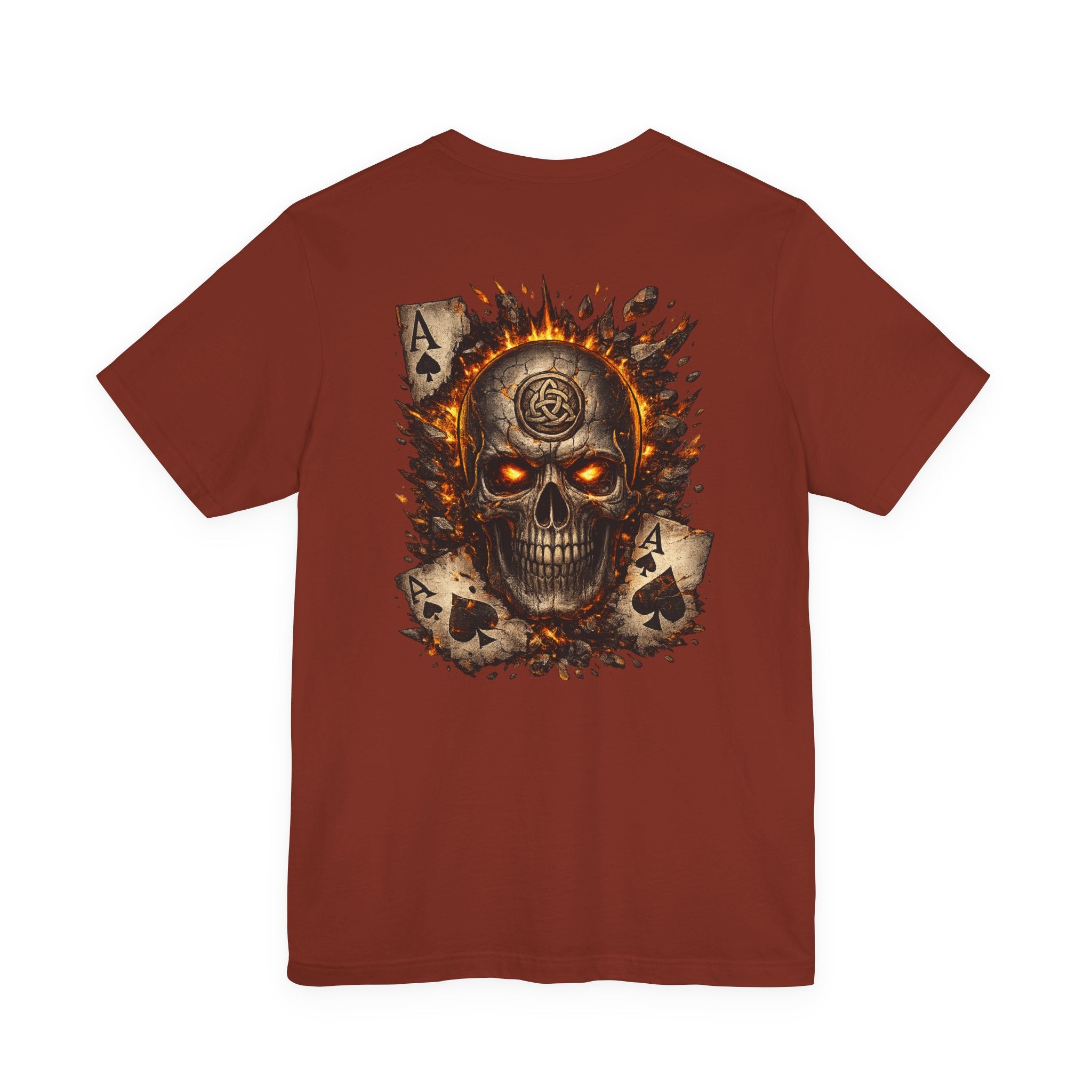 Skull & Flaming Cards Graphic Tee — Poker Skull Short Sleeve T-Shirt
