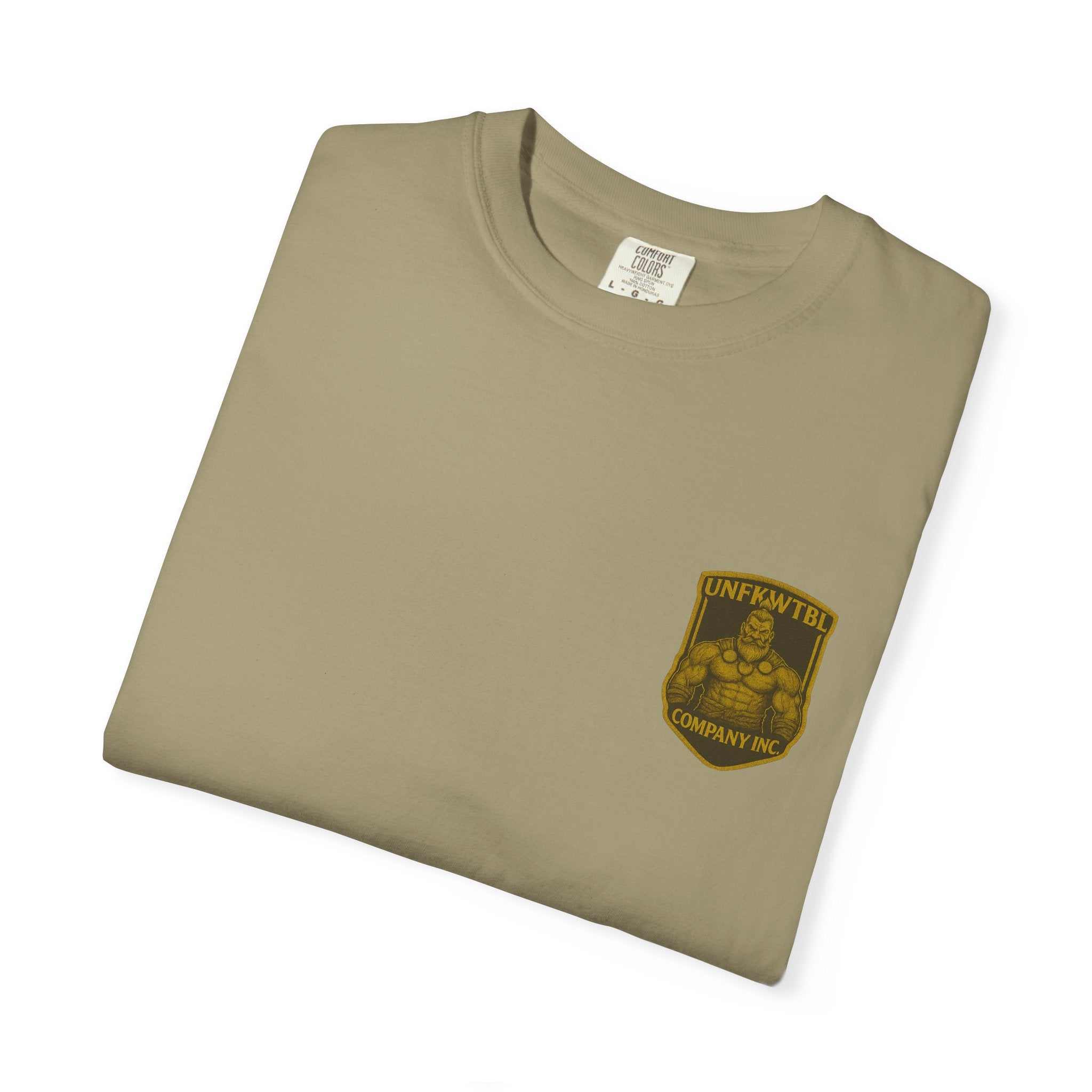 Sentinels of Silence unisex beige cotton t-shirt with unique printed design and crew neckline