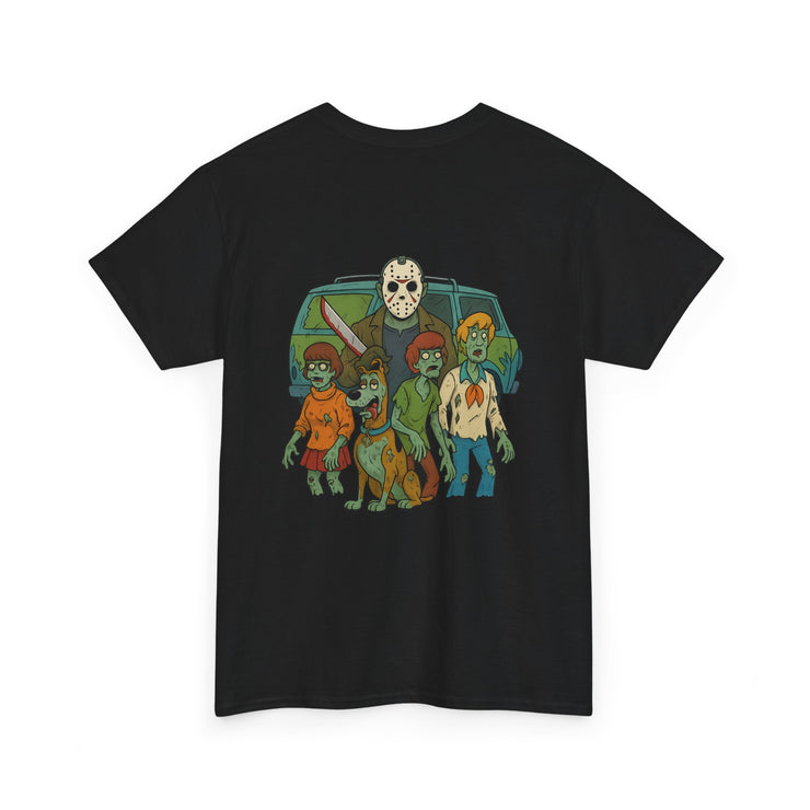 T-Shirt with Jason Voorhees Hanging with Mystery Crew Design