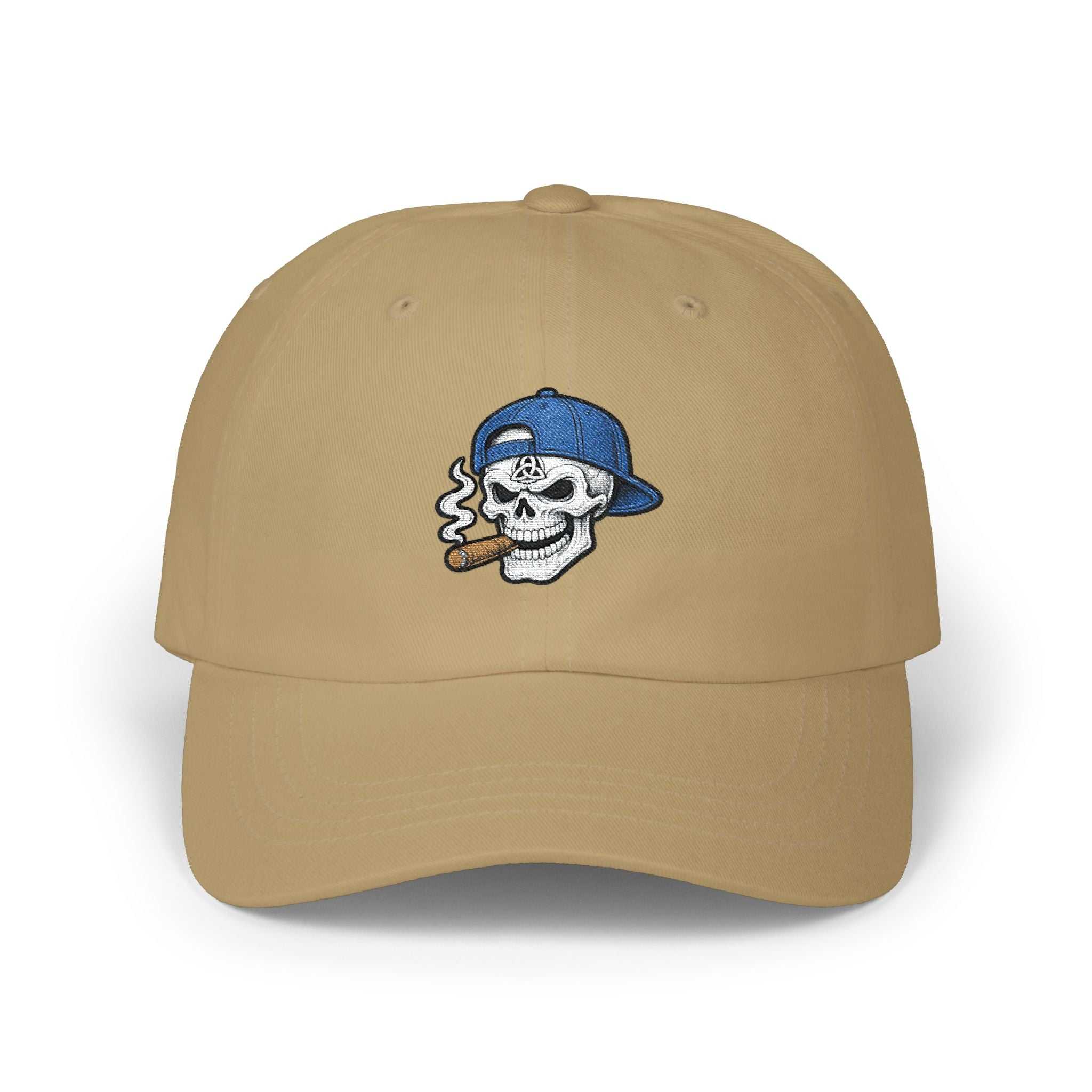 Skull With Cigar Dad Cap — Retro Embroidered Baseball Hat