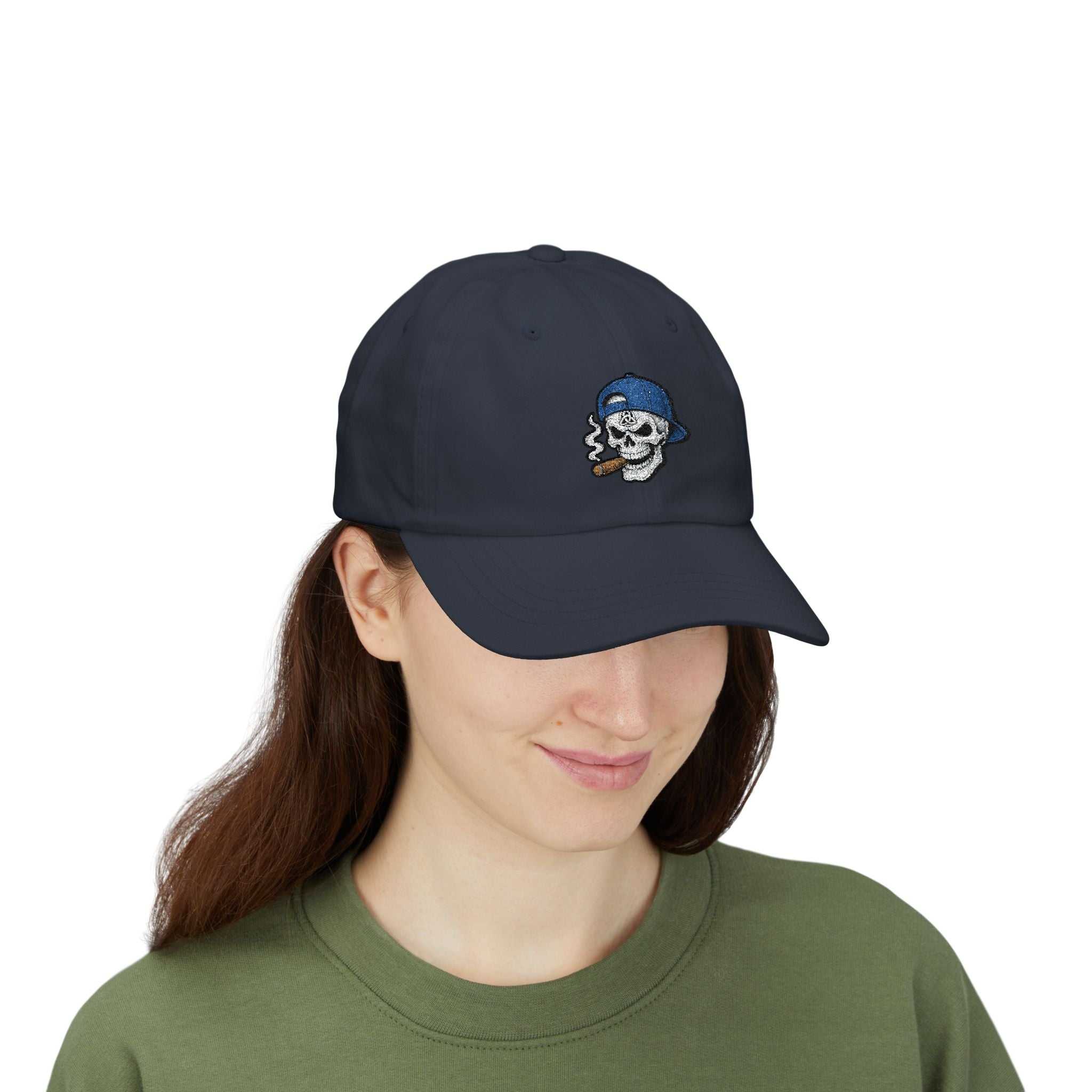 Skull With Cigar Dad Cap — Retro Embroidered Baseball Hat