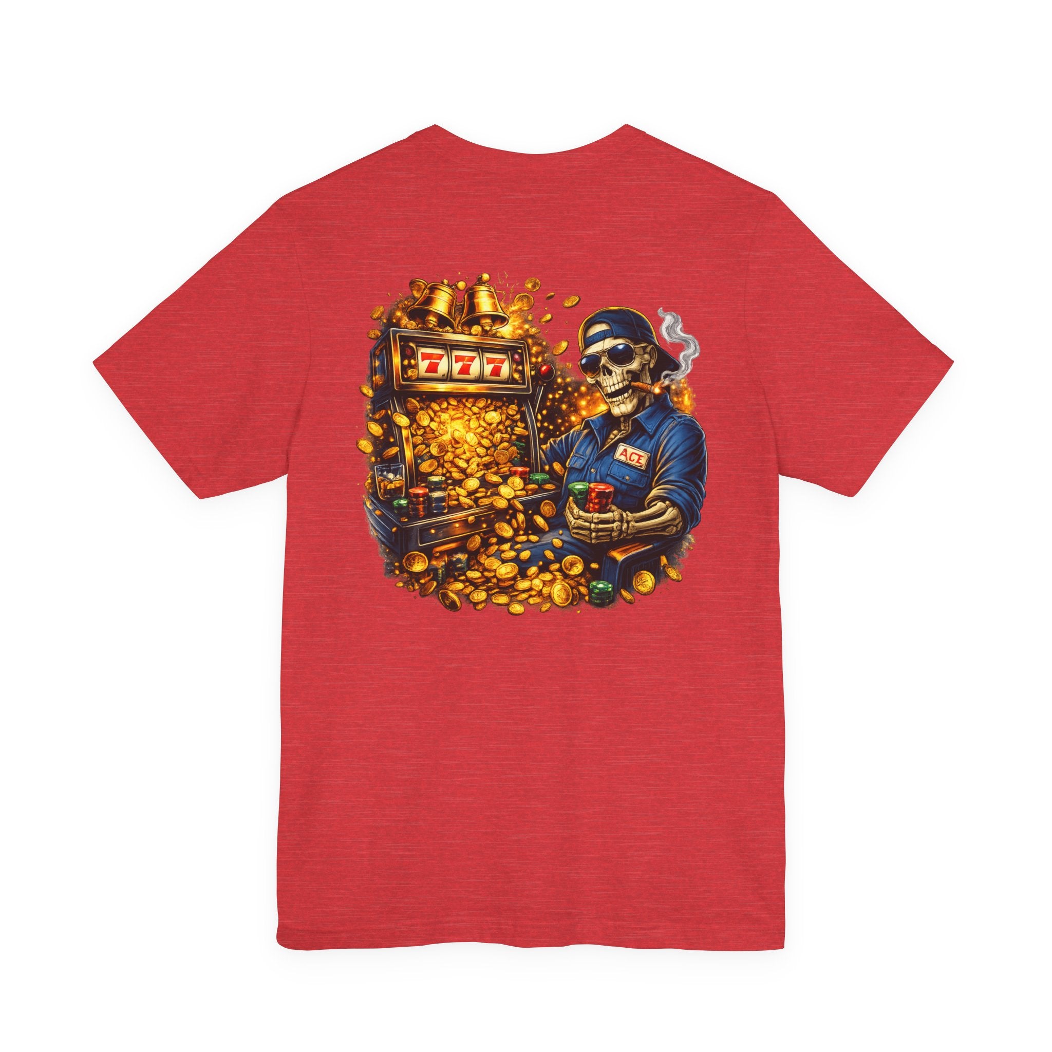 Skeleton Gambler Slot Machine T-Shirt — Retro Casino Poker Tee