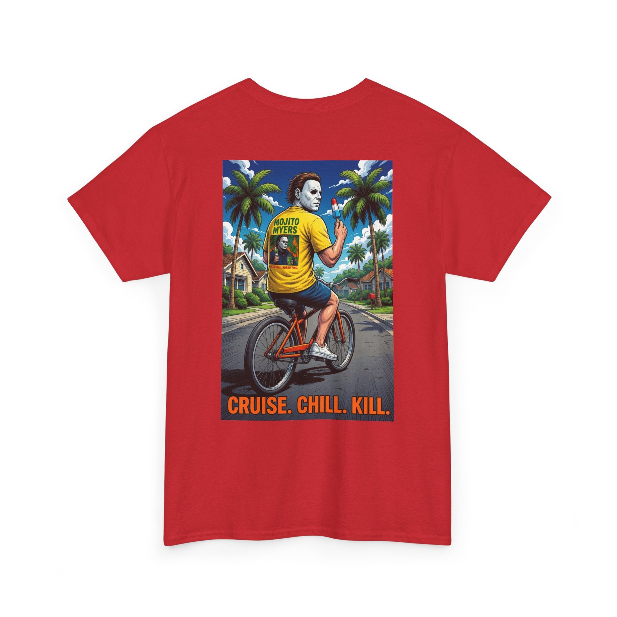 Cruise. Chill. Kill. Graphic Tee — Retro Palm Beach Michael Myers Horror T‑Shirt