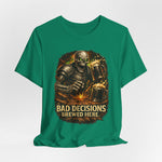 Graphic Tee — 'Bad Decisions Brewed Here' Skeleton Beer Shirt