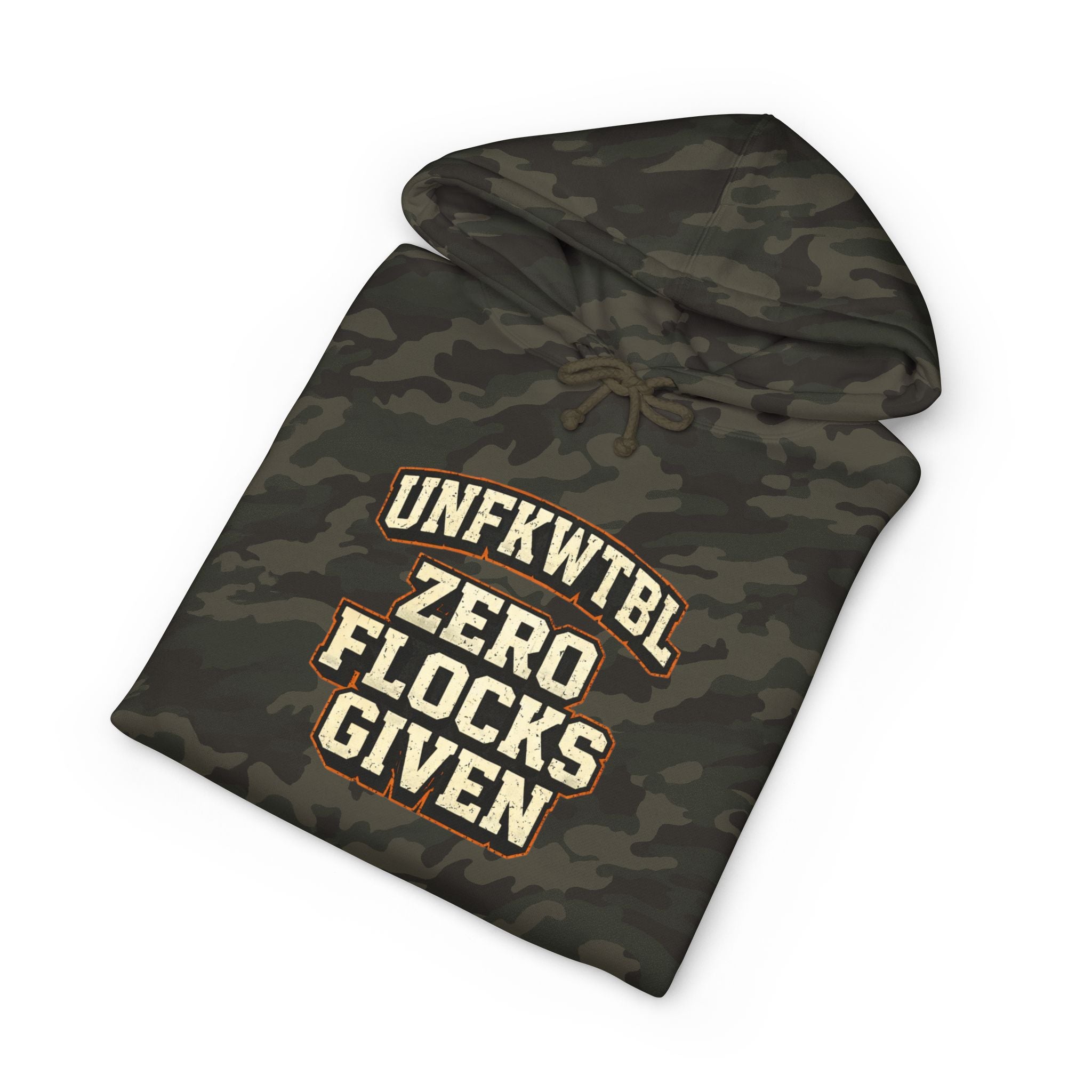 Hoodie — "UNFKWTBL Zero Flocks Given" Camo Graphic Pullover