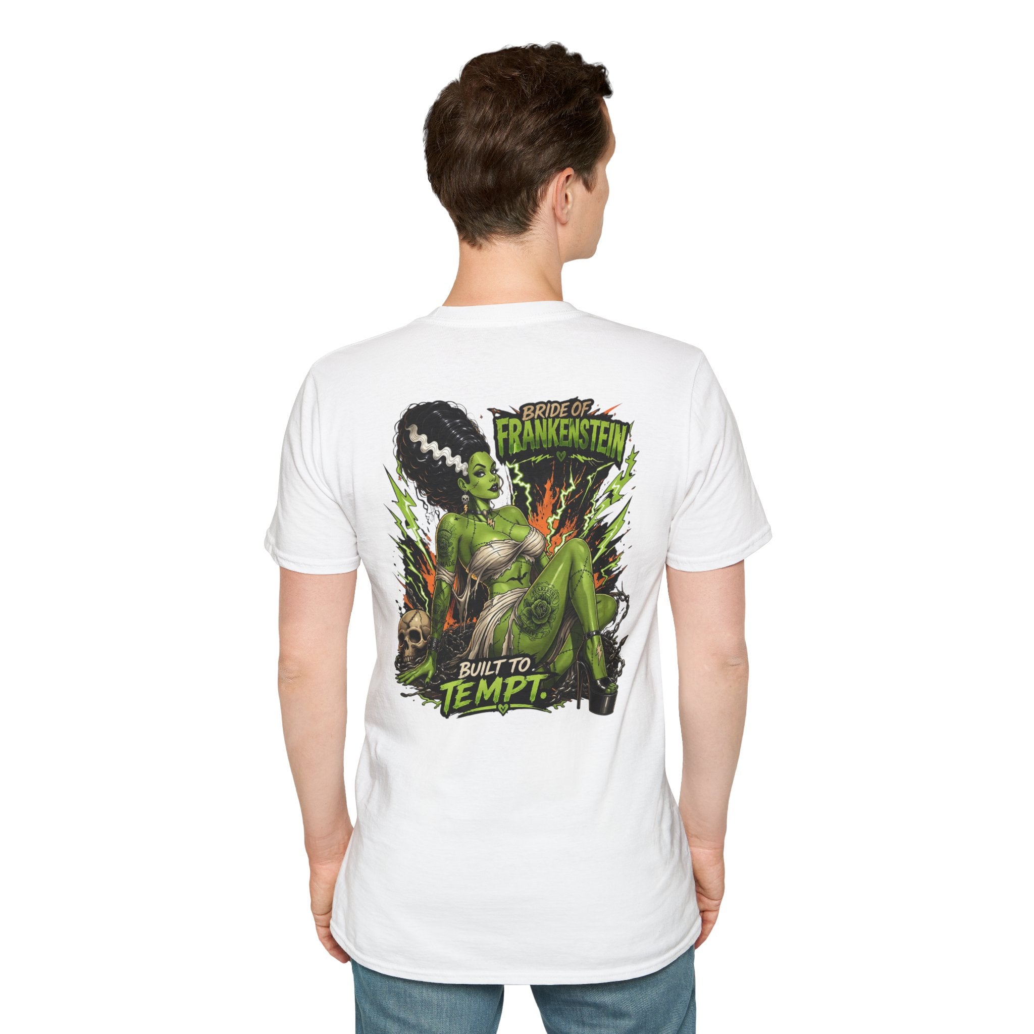 Bride of Frankenstein Graphic Tee — "Built to Tempt" Horror Pinup T-Shirt