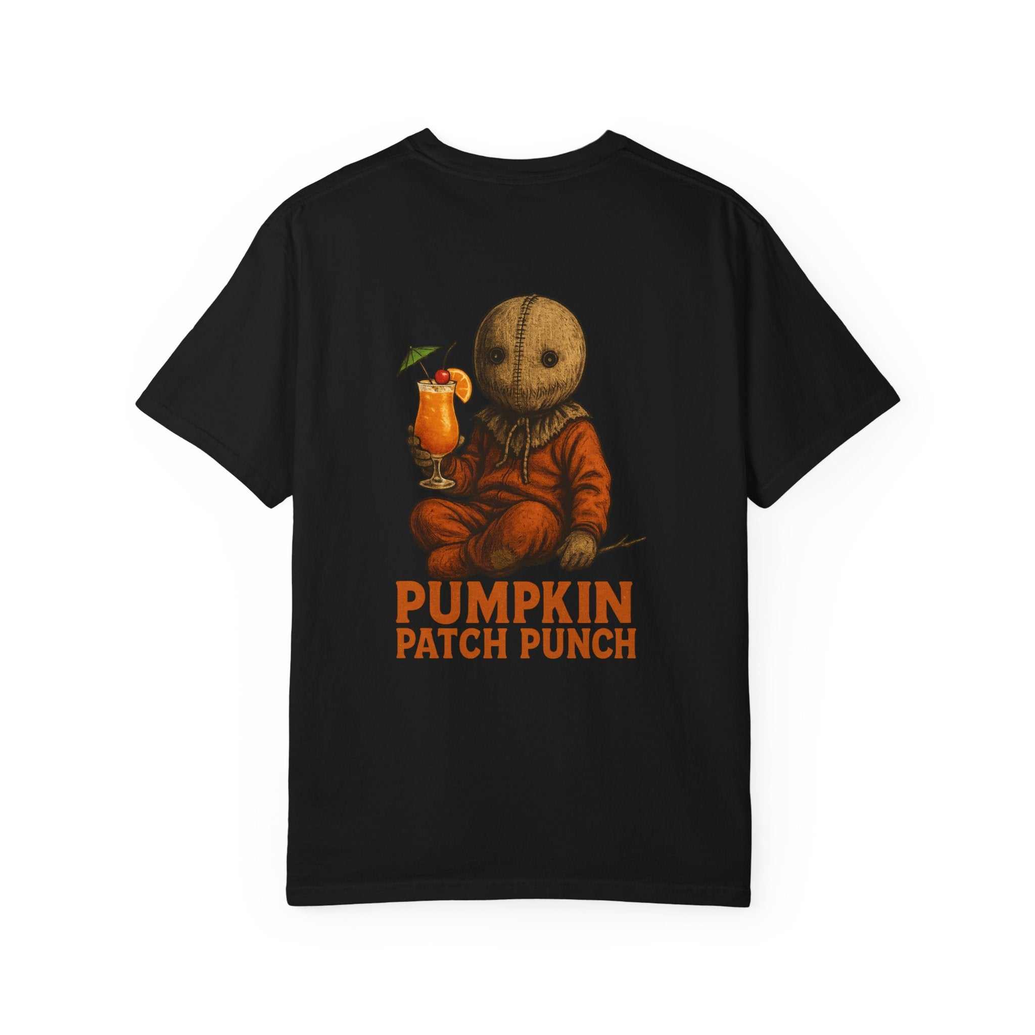 Black unisex Halloween t-shirt featuring vintage spooky pumpkin punch graphic and text "Pumpkin Patch Punch"