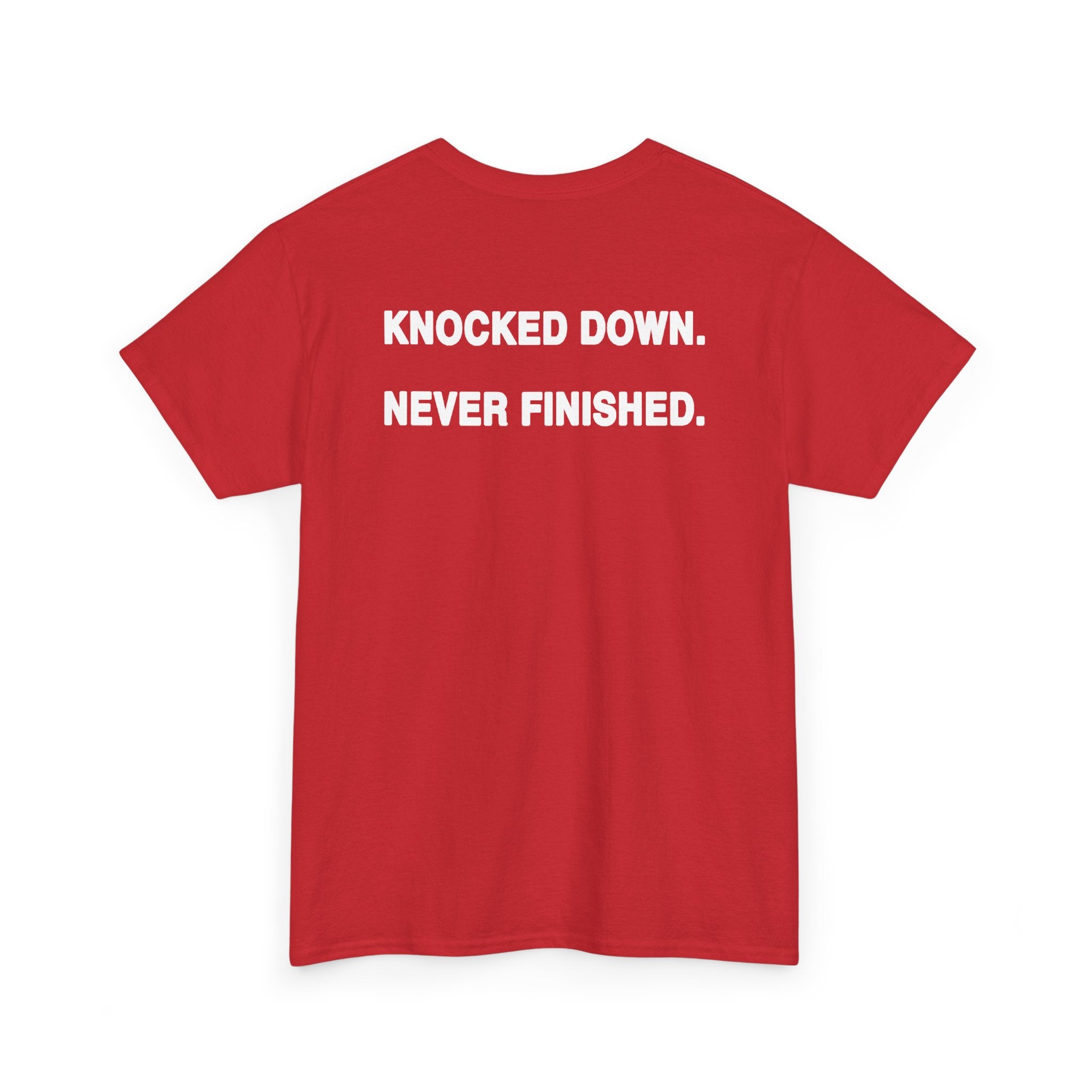 Graphic Tee — “Knocked Down. Never Finished.” Motivational Skull T-Shirt