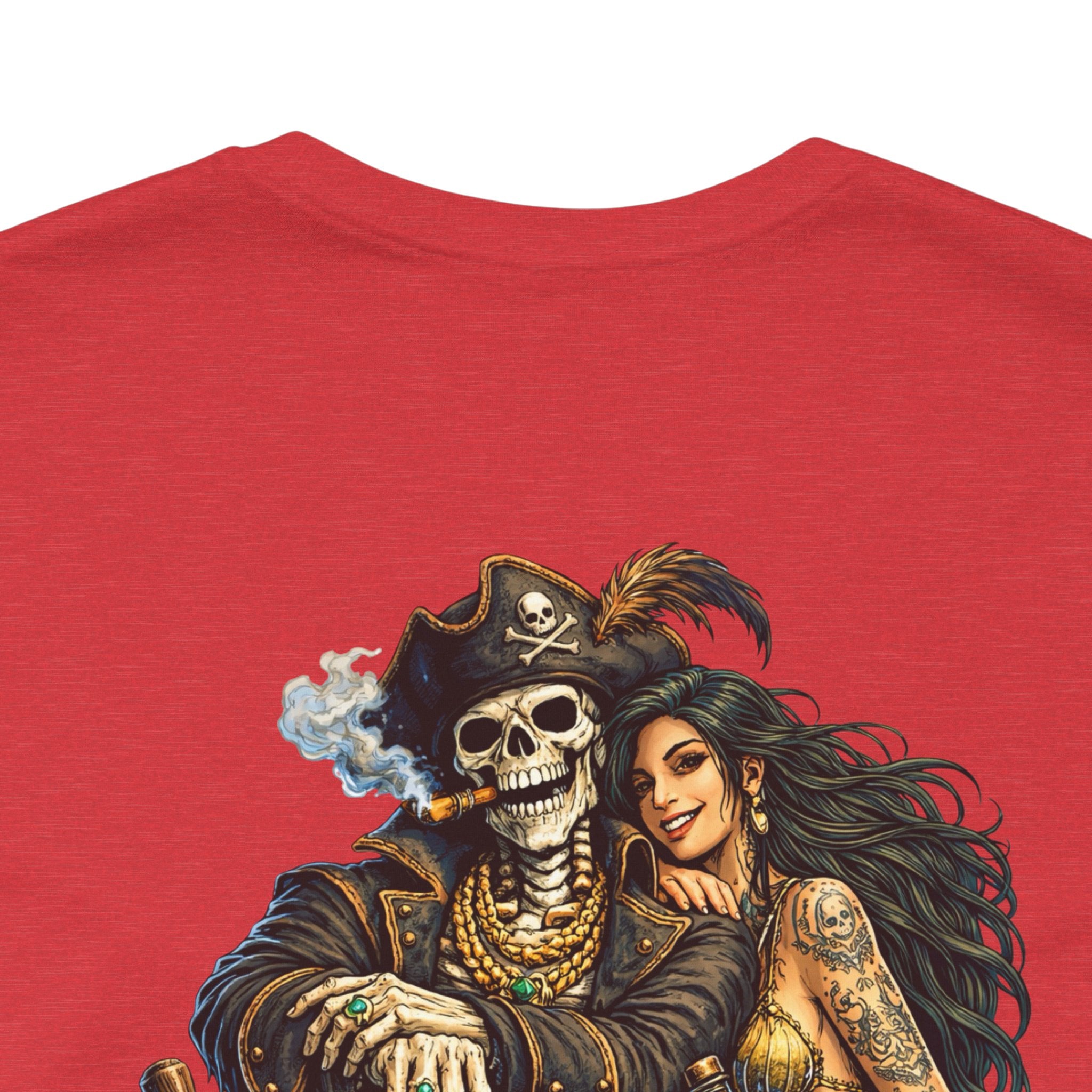Pirate Skeleton & Mermaid Graphic Tee — Nautical Skull Crew Neck Shirt