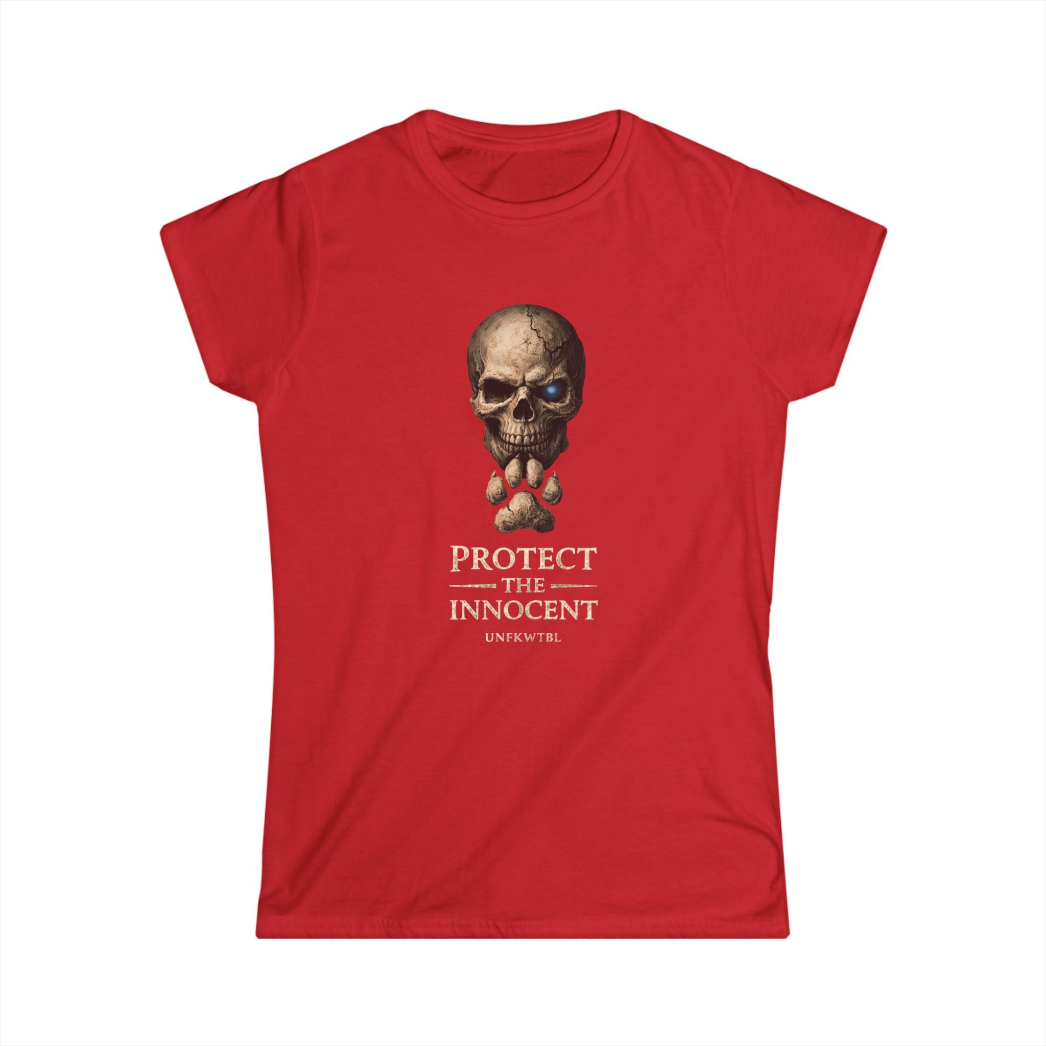 Protect the Innocent Skull Tee — “Harm Them… Answer For It.” Graphic Women’s Shirt